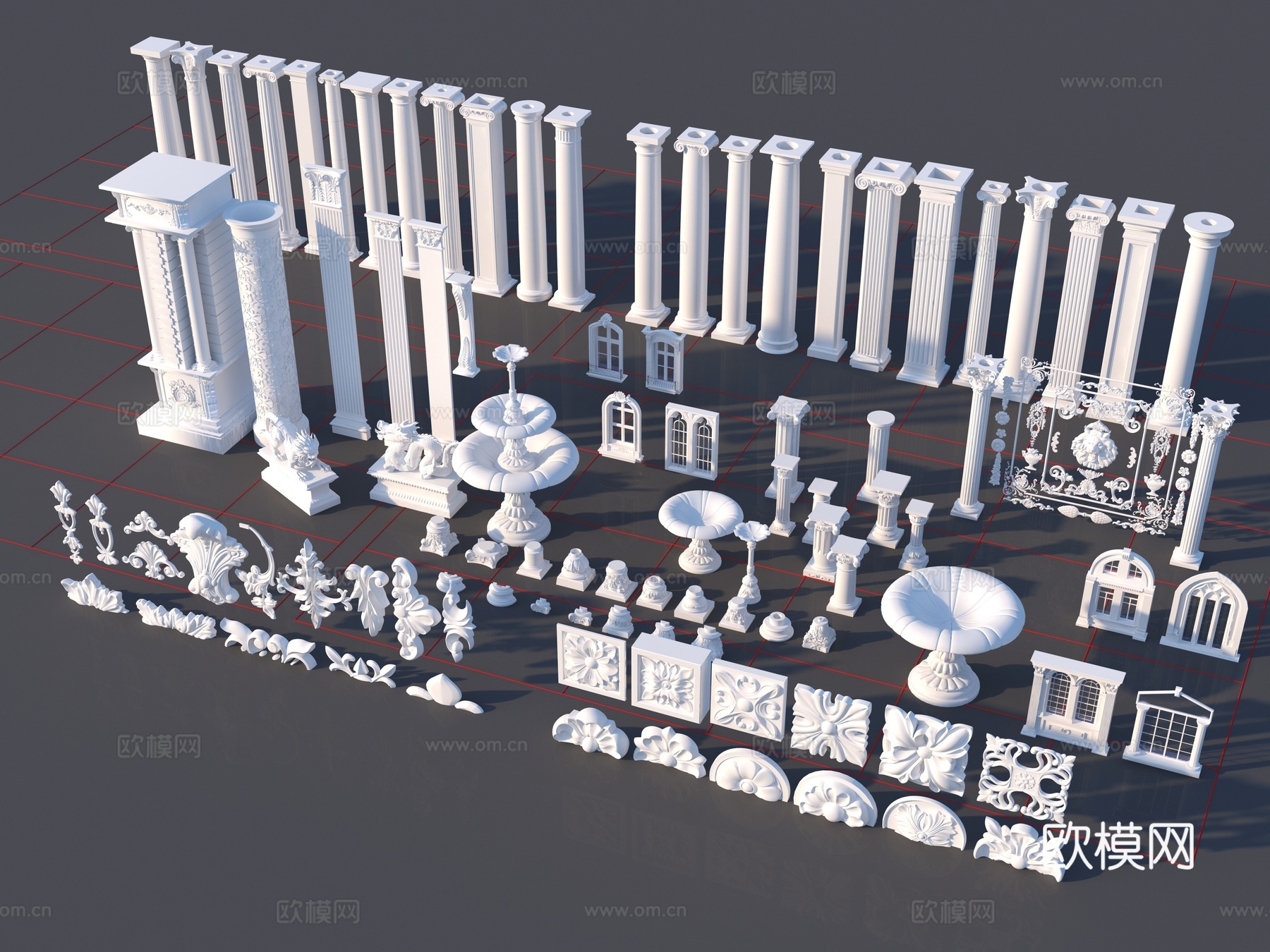 欧式 罗马柱 元素集合3d模型下载