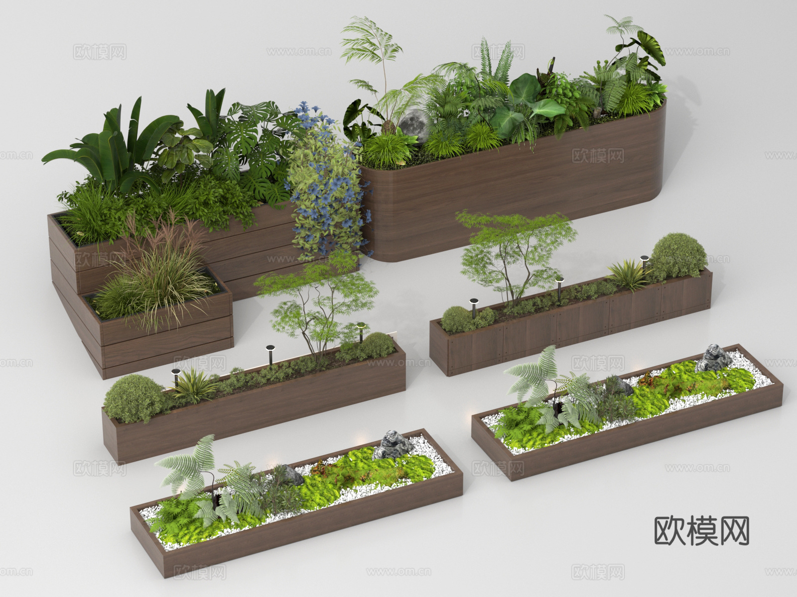 外摆绿植花箱 植物组合 植物堆 景观造景su模型