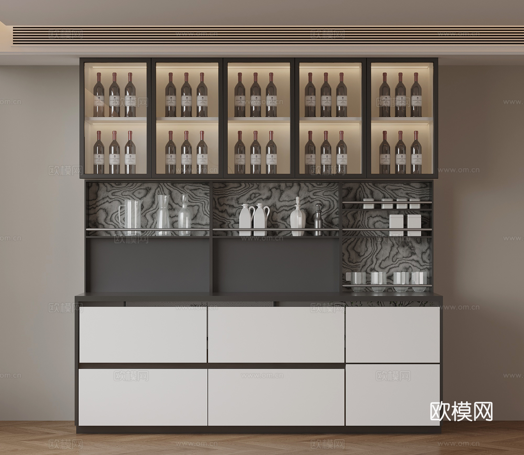 现代酒柜 餐边柜su模型