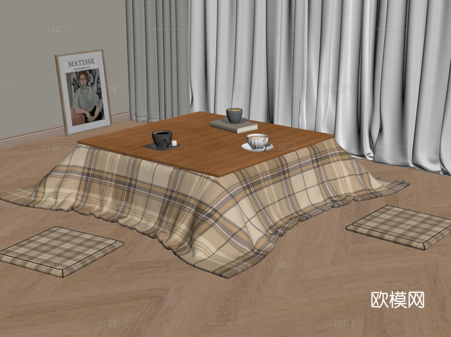 日式其他桌子 日式被炉 暖桌su模型