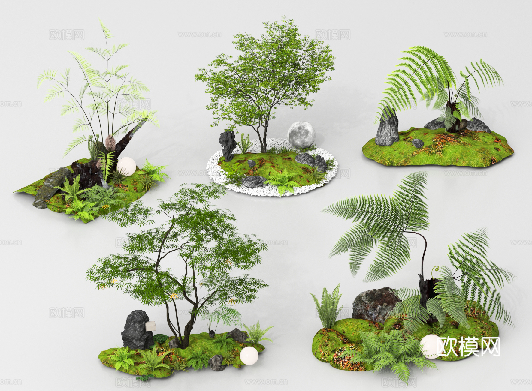 现代室内景观 庭院景观造景 景观小品绿植 景观树 植物堆su模型