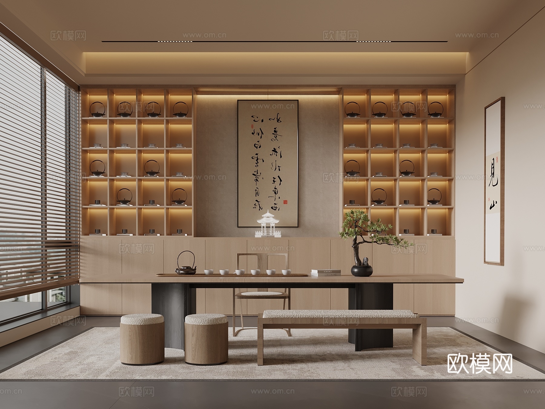 新中式茶室 茶桌椅 茶柜3d模型下载