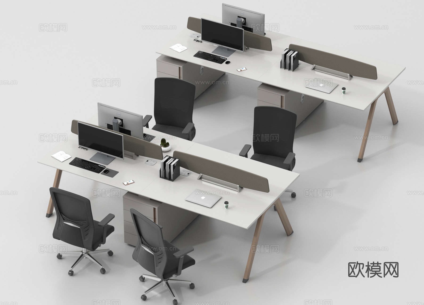 现代办公桌椅 职工工位 电脑桌椅 公共办公区3d模型下载