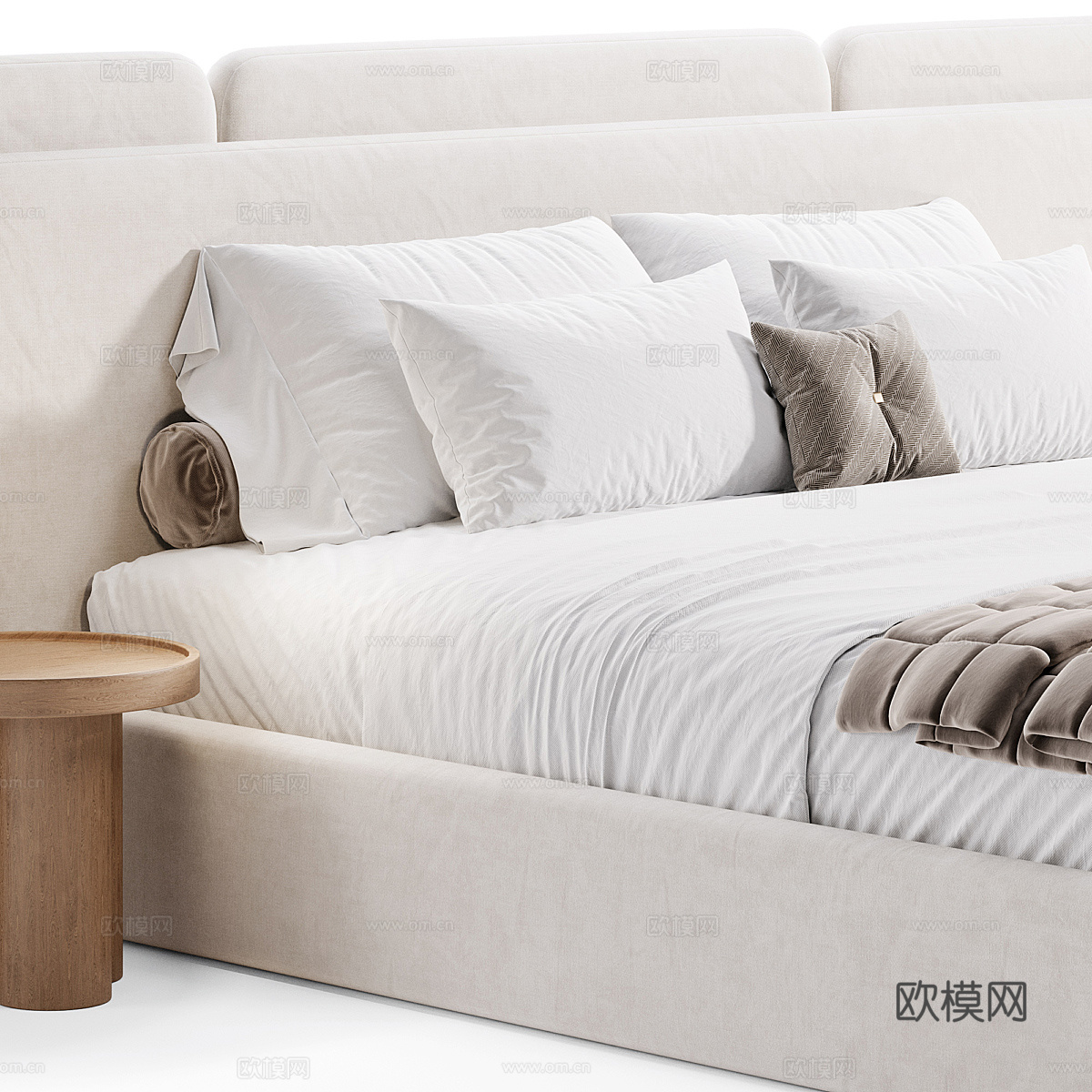 现代布艺双人床3d模型下载（渲染图4）