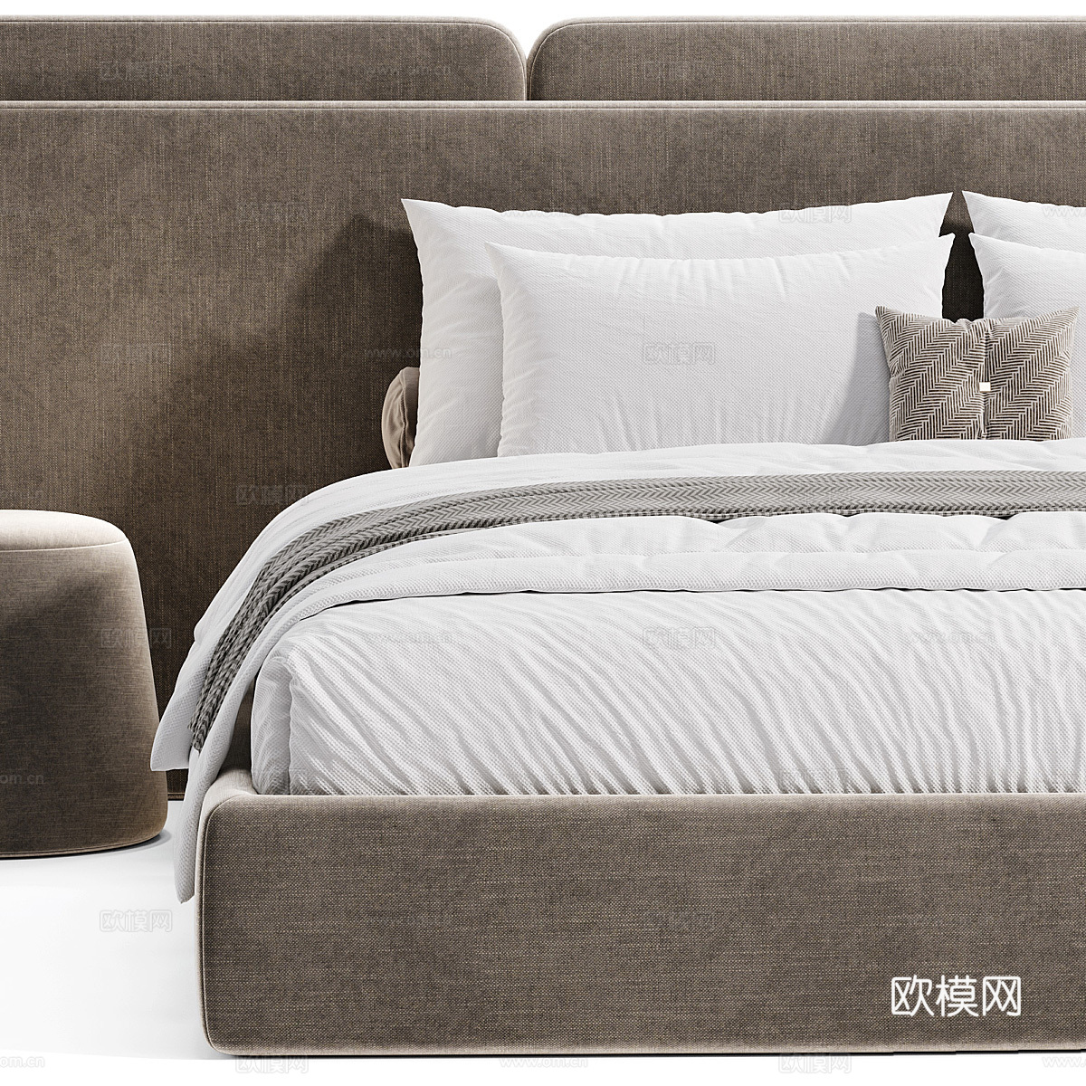 现代布艺双人床3d模型下载（渲染图6）