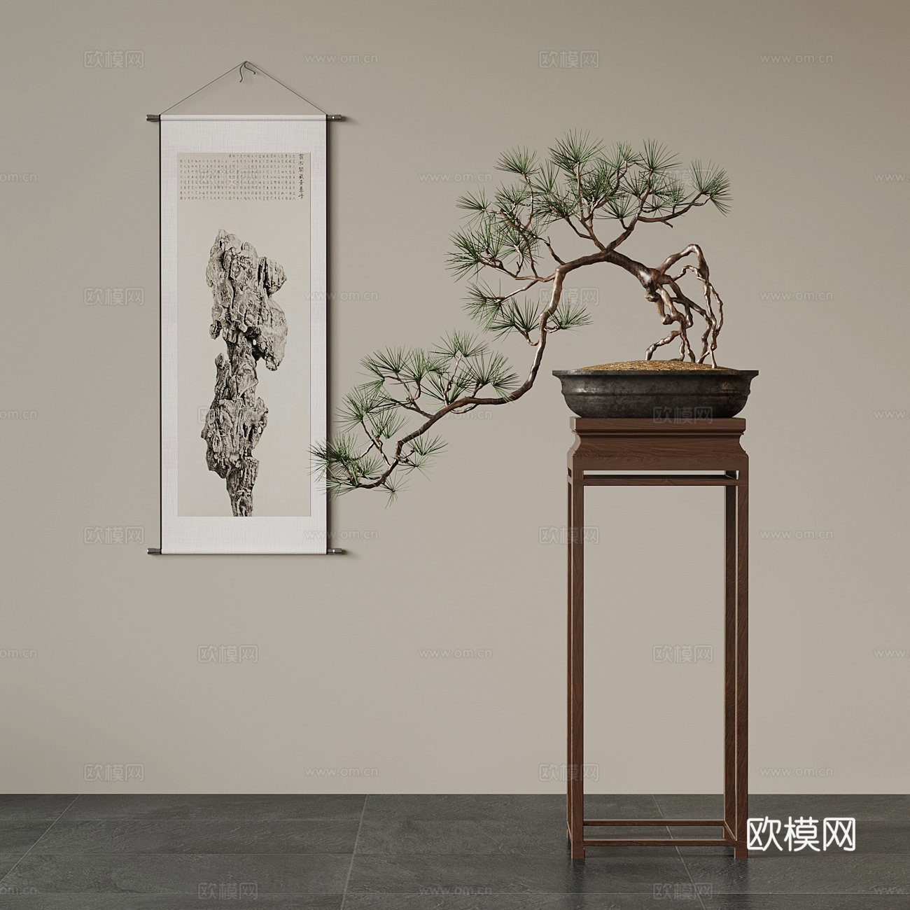 新中式绿植盆栽 挂画su模型