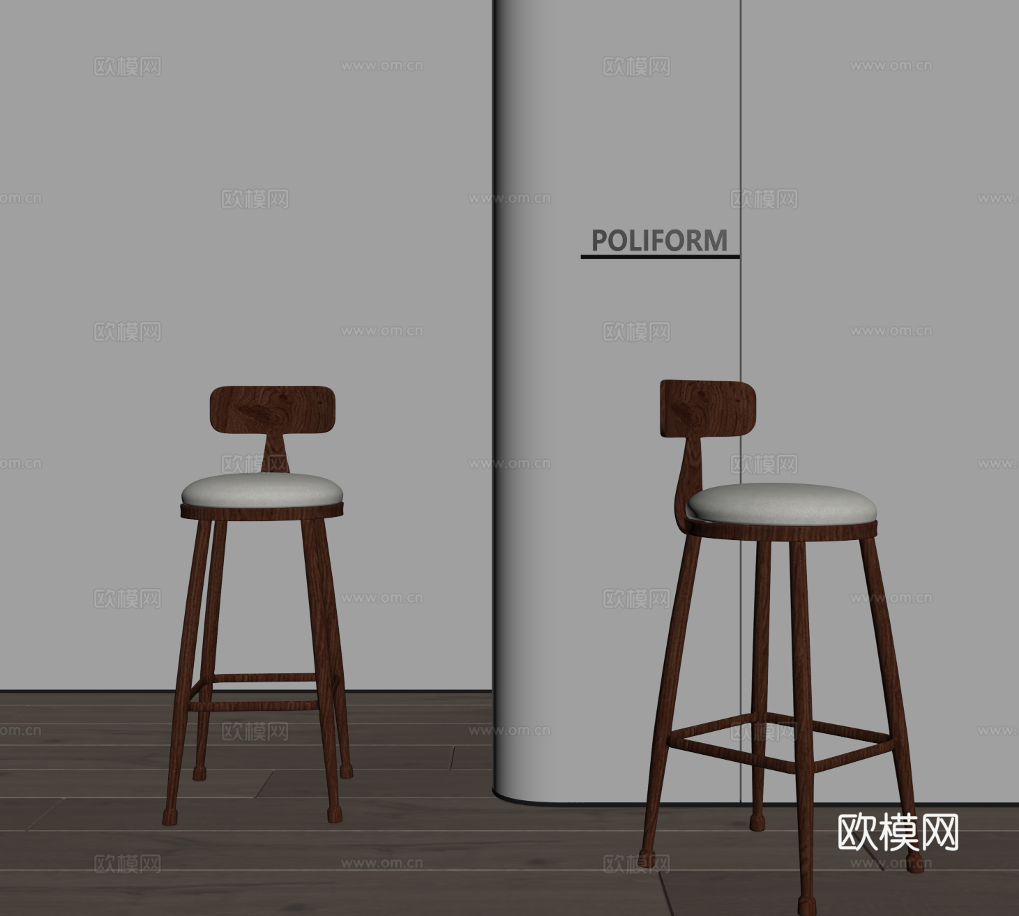 中古风吧椅 木材 高凳su模型