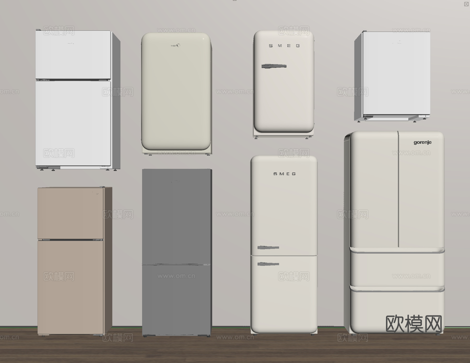 法式冰箱 四门冰箱 迷你冰箱su模型