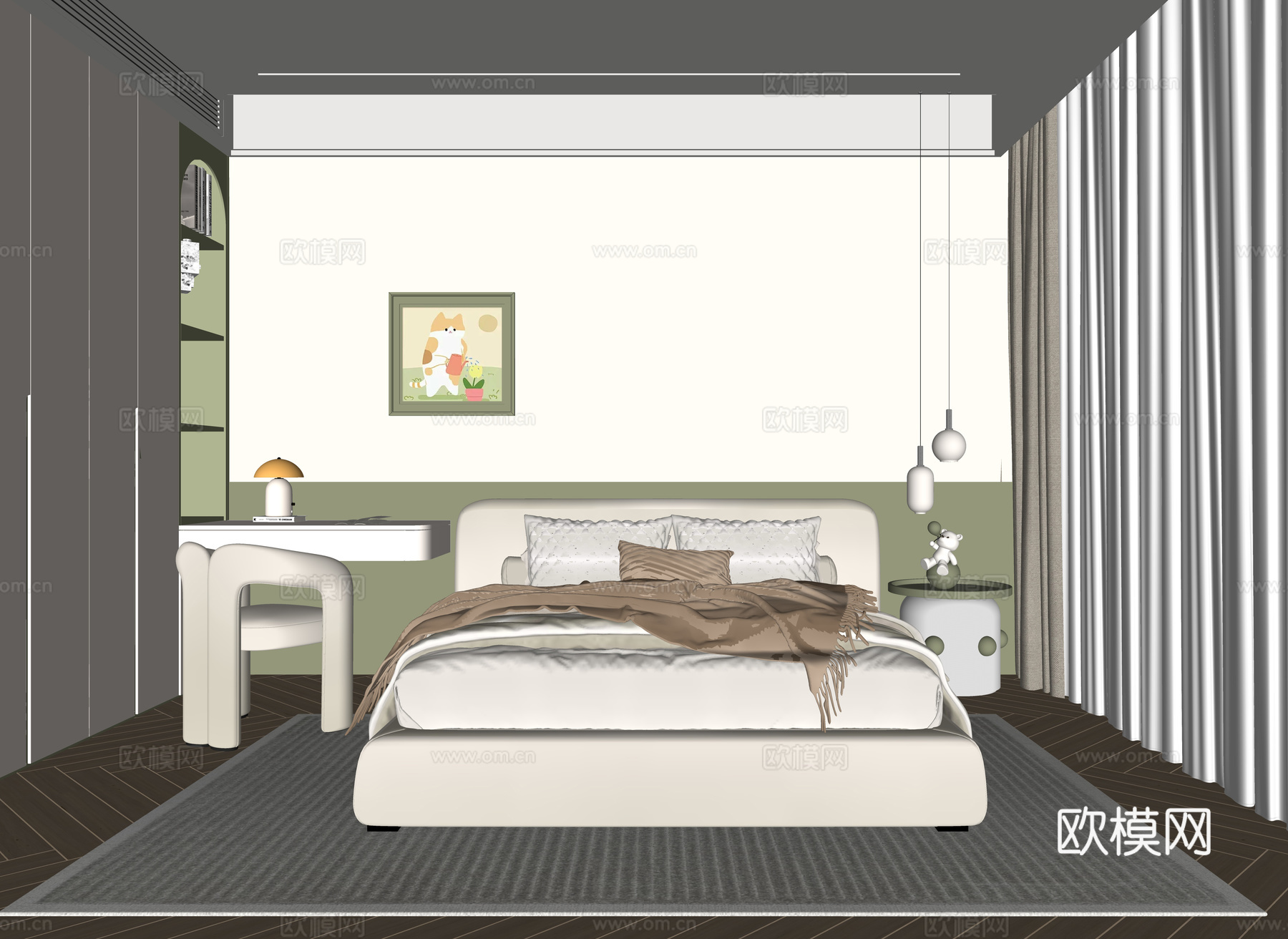 现代通用儿童房 现代通用儿童房 书桌椅 儿童床 装饰画 吊灯su模型su模型