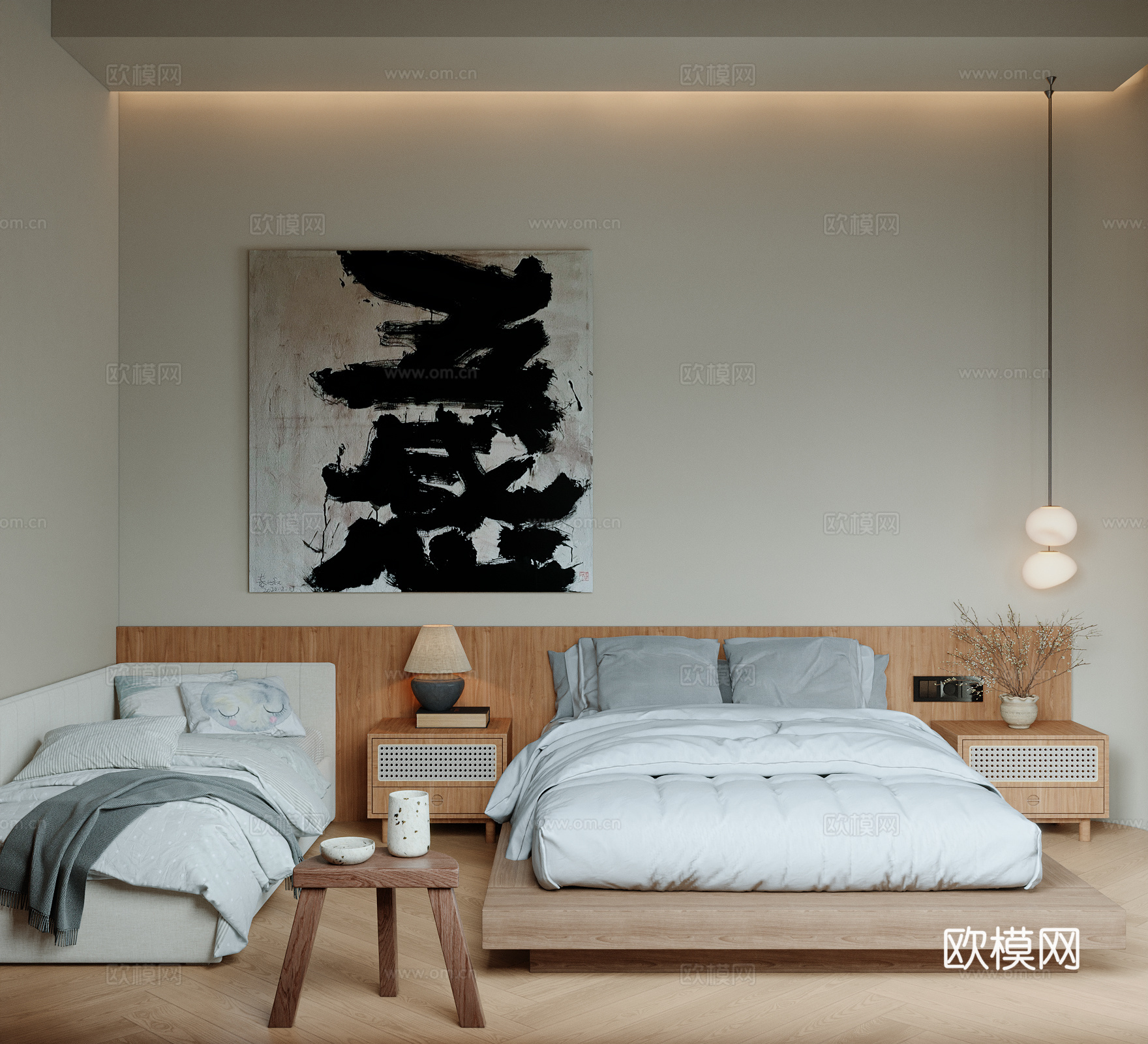 侘寂民宿客房卧室3d模型下载