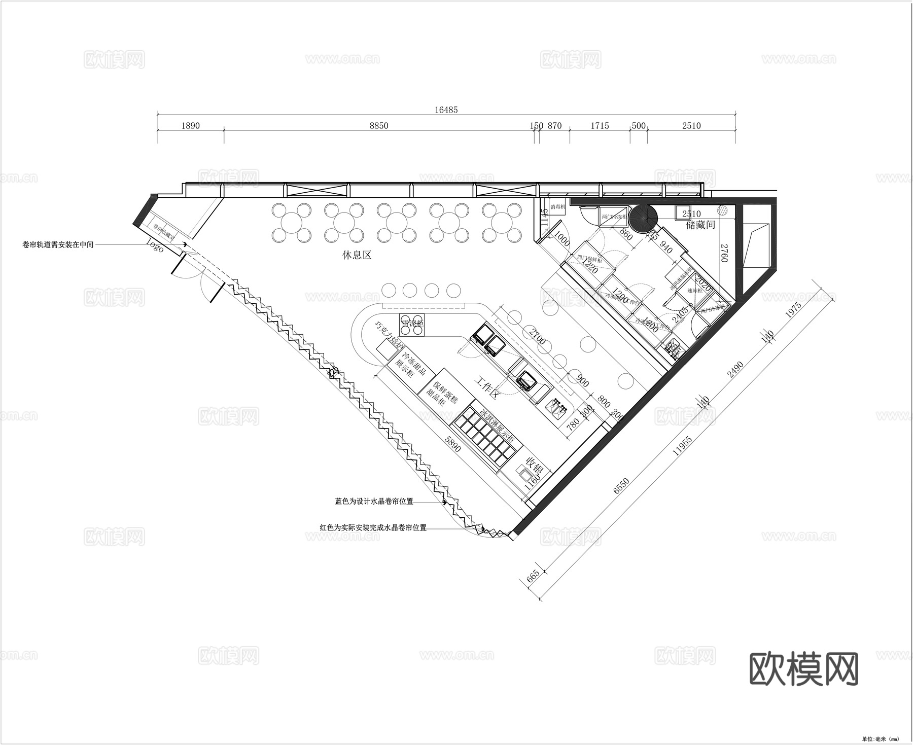 冰淇淋店平面施工图cad施工图