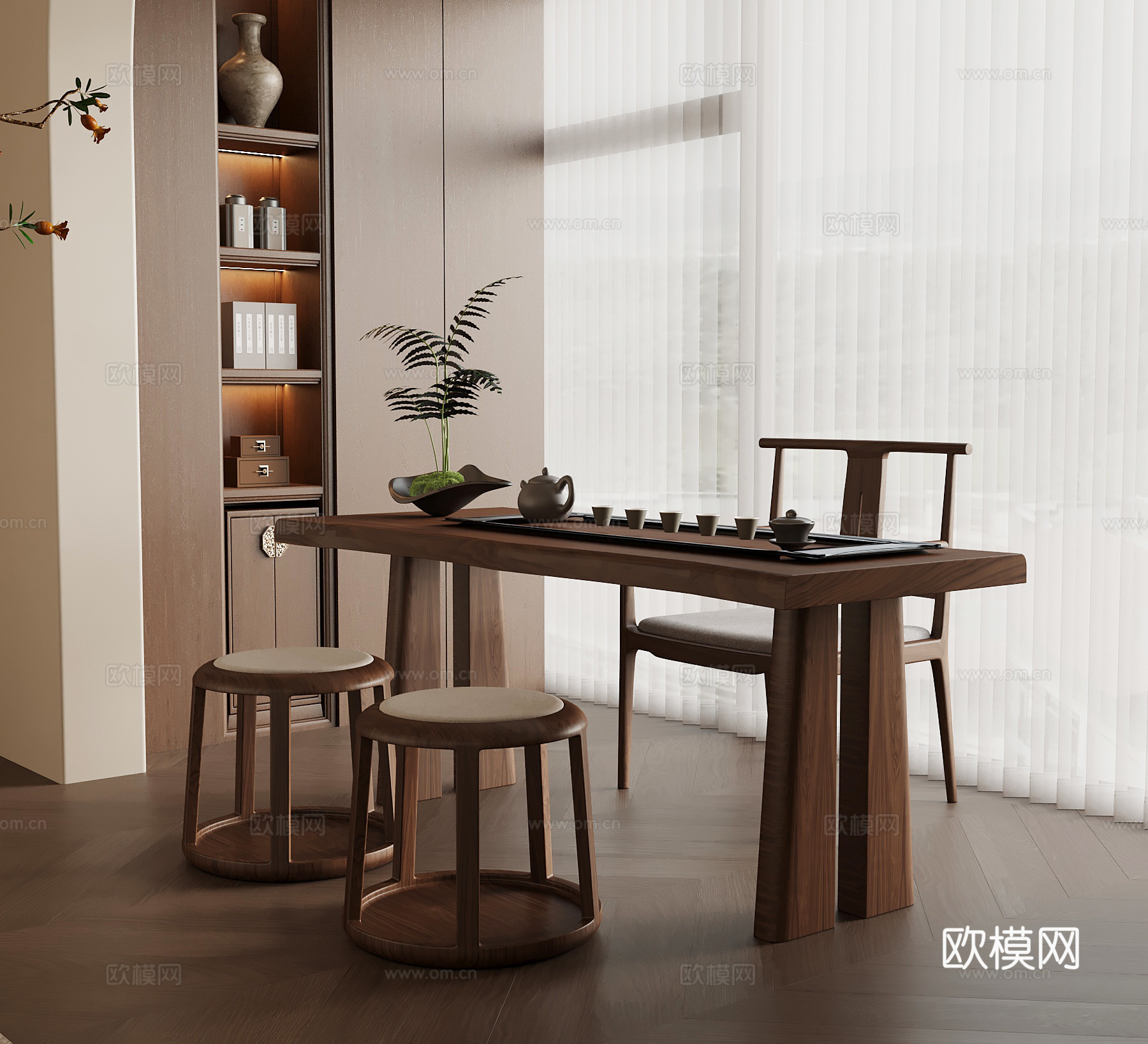 新中式小茶台su模型