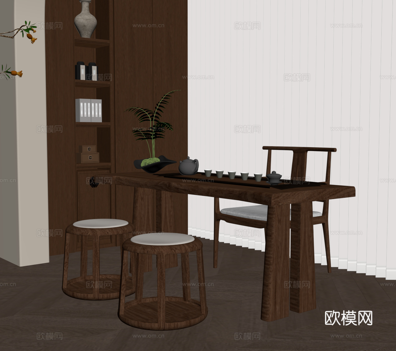 新中式小茶台su模型