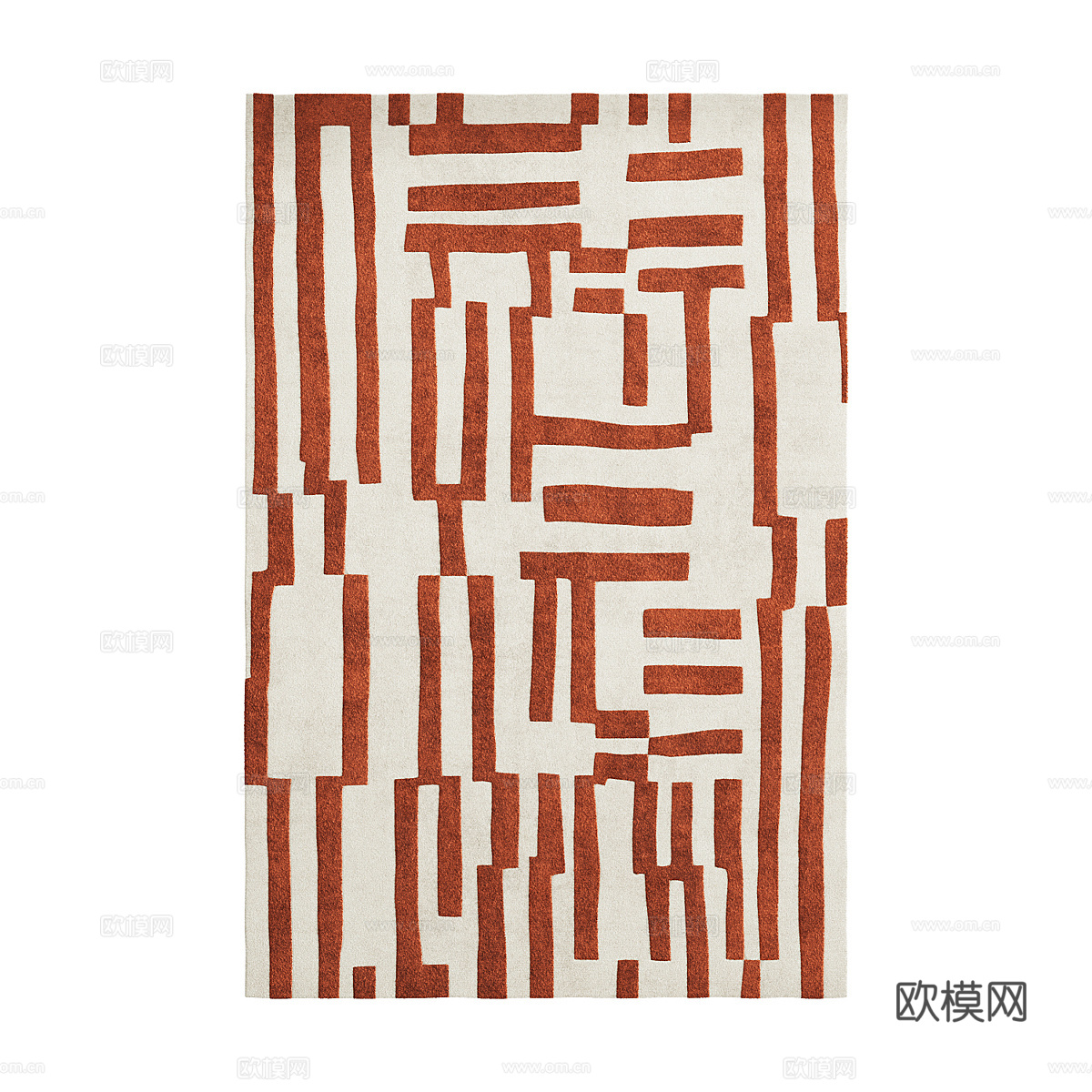 现代奶油风羊毛布艺地毯3d模型下载（渲染图2）