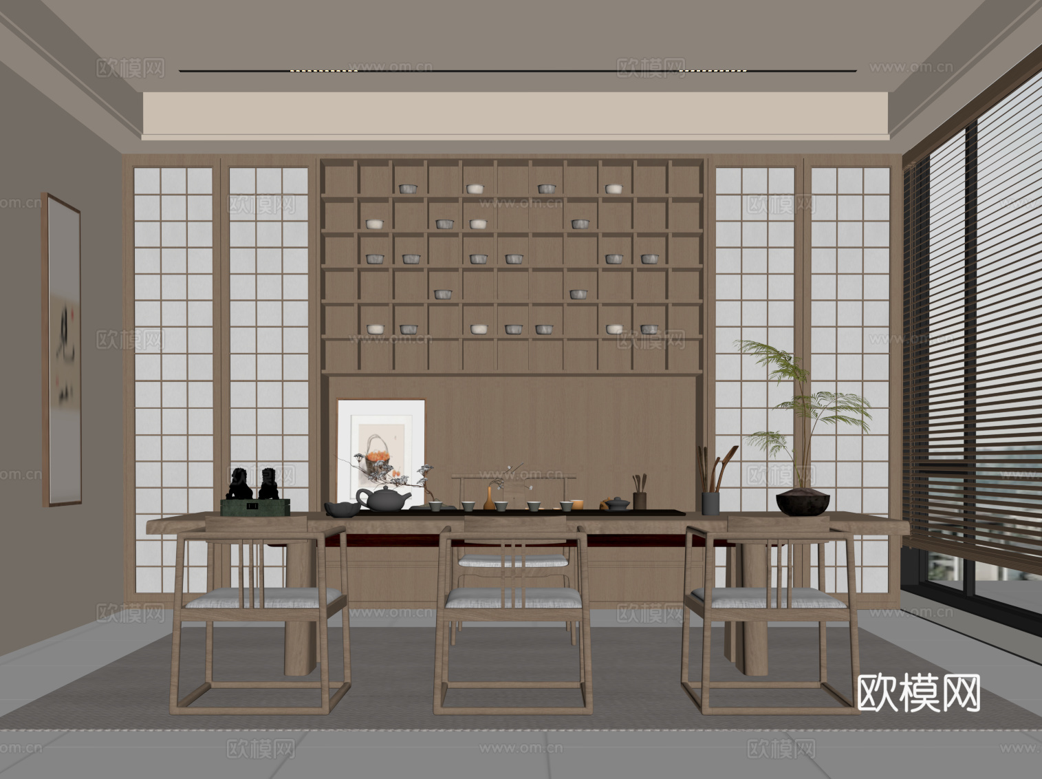 新中式茶室su模型