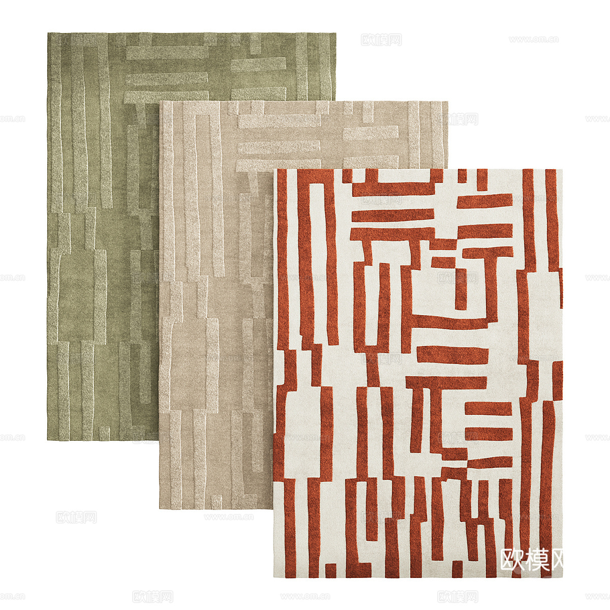 现代奶油风羊毛布艺地毯3d模型下载（渲染图1）