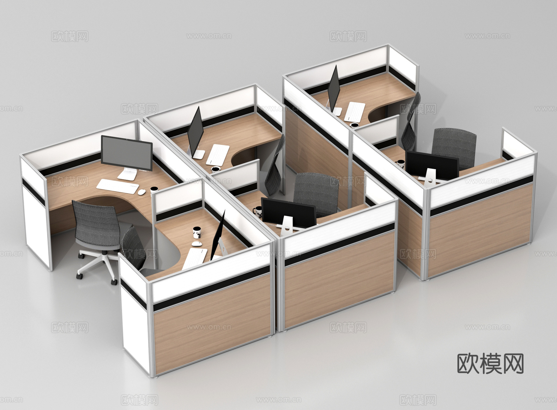 现代办公桌椅 电脑桌椅 职员工位 公共办公区3d模型下载