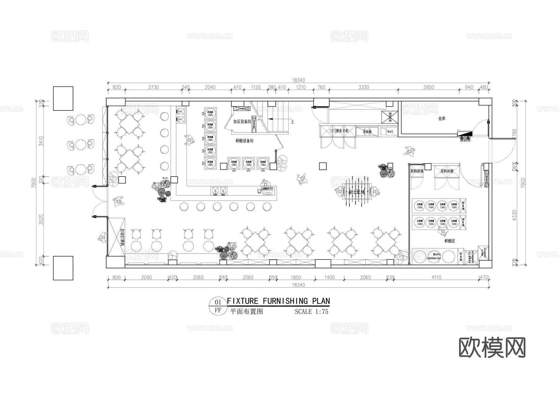 日咖夜酒店吧平面布置图cad施工图