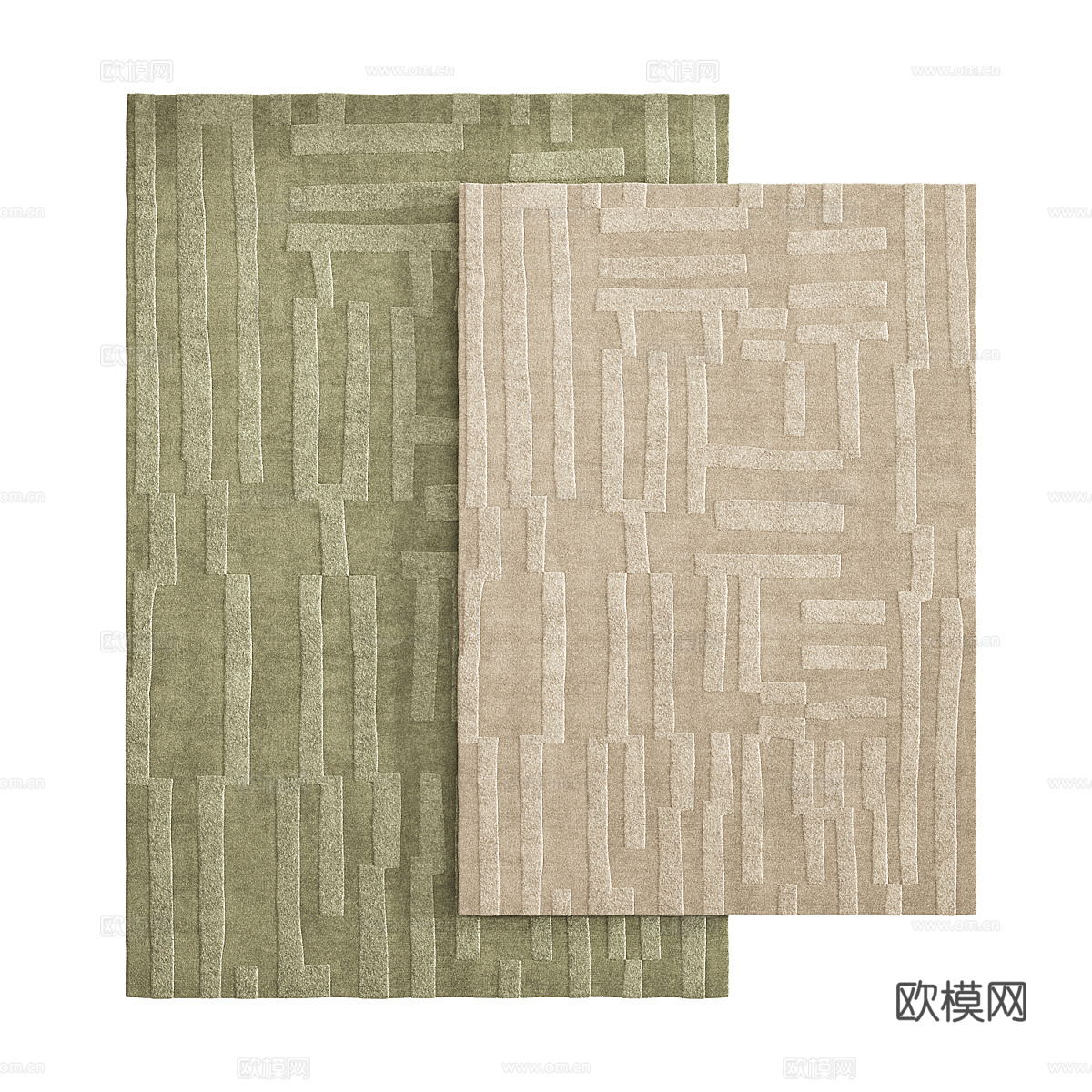 现代奶油风羊毛布艺地毯3d模型下载（渲染图3）