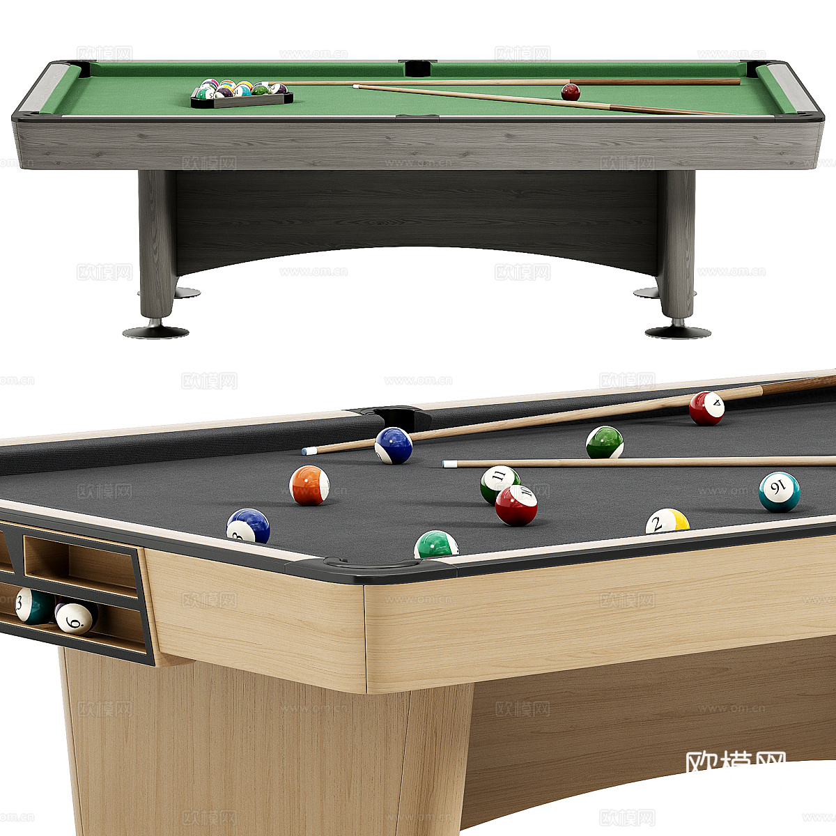 现代金冠台球桌3d模型下载（渲染图4）