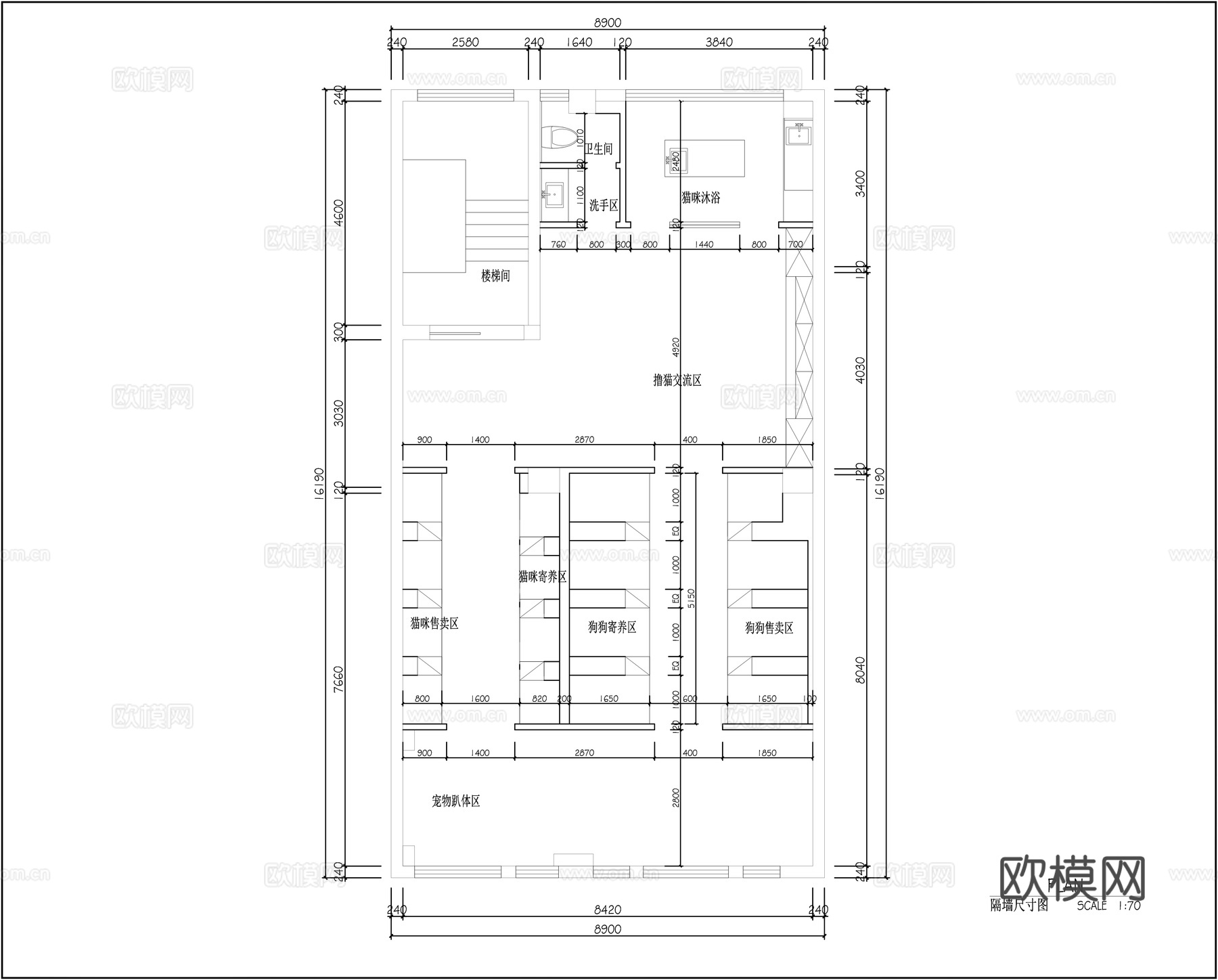 宠物店平面施工图cad施工图