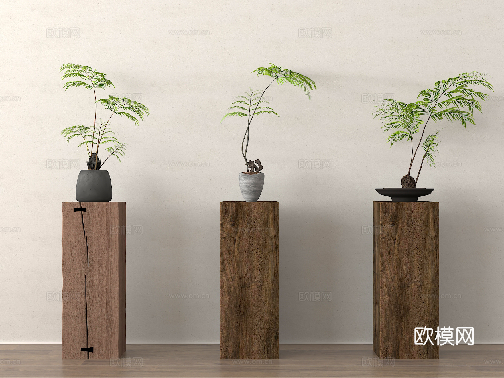 侘寂花艺 花几 盆栽盆景su模型