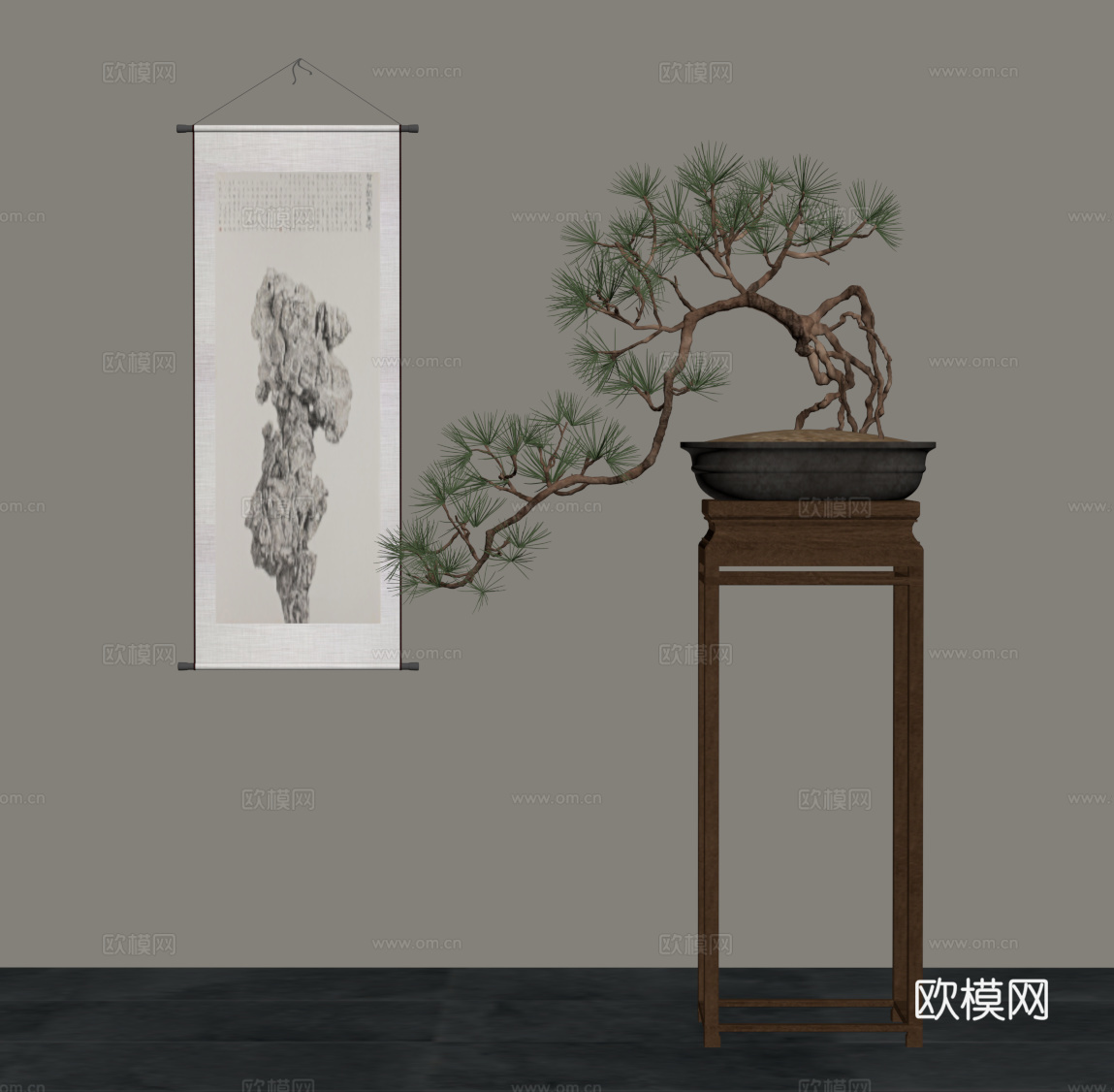 新中式绿植盆栽 挂画su模型