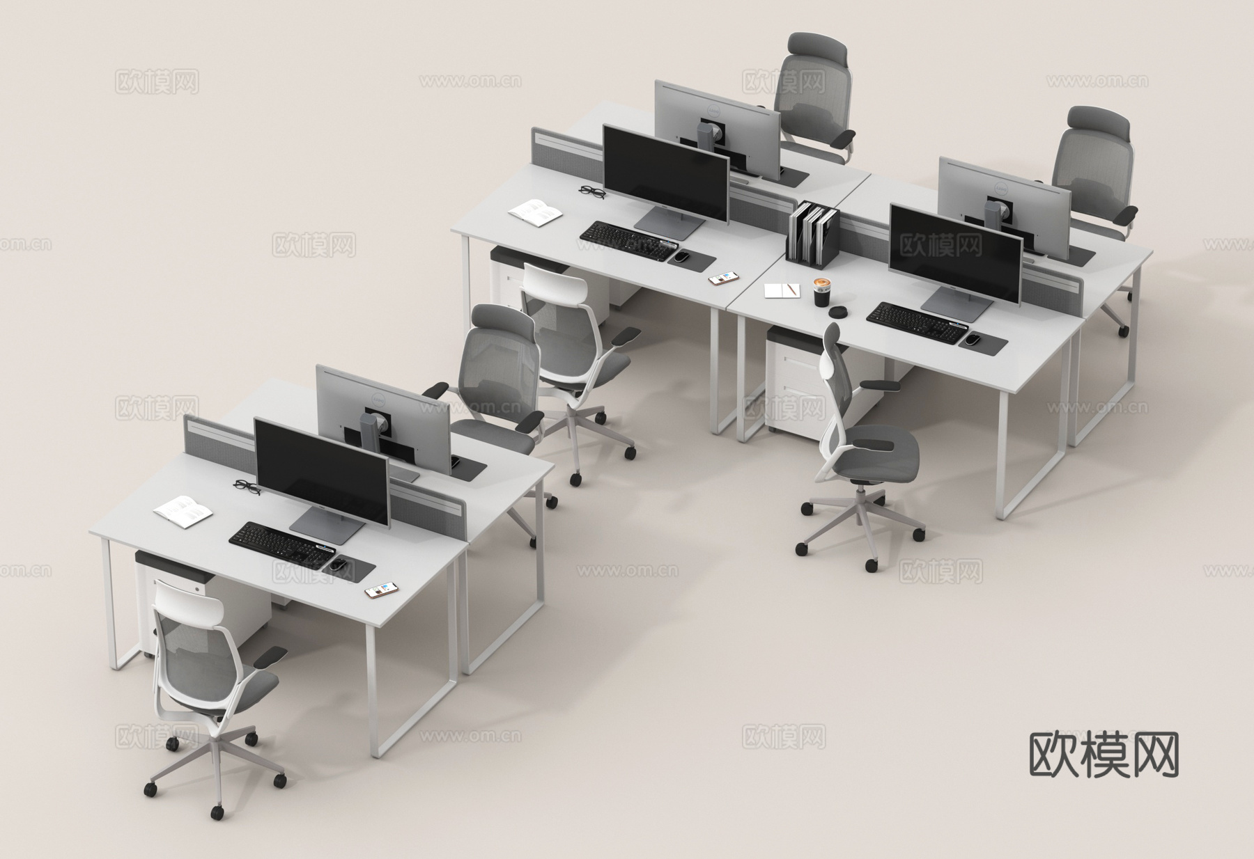 现代办公桌椅 职工工位 电脑桌椅 公共办公区3d模型下载
