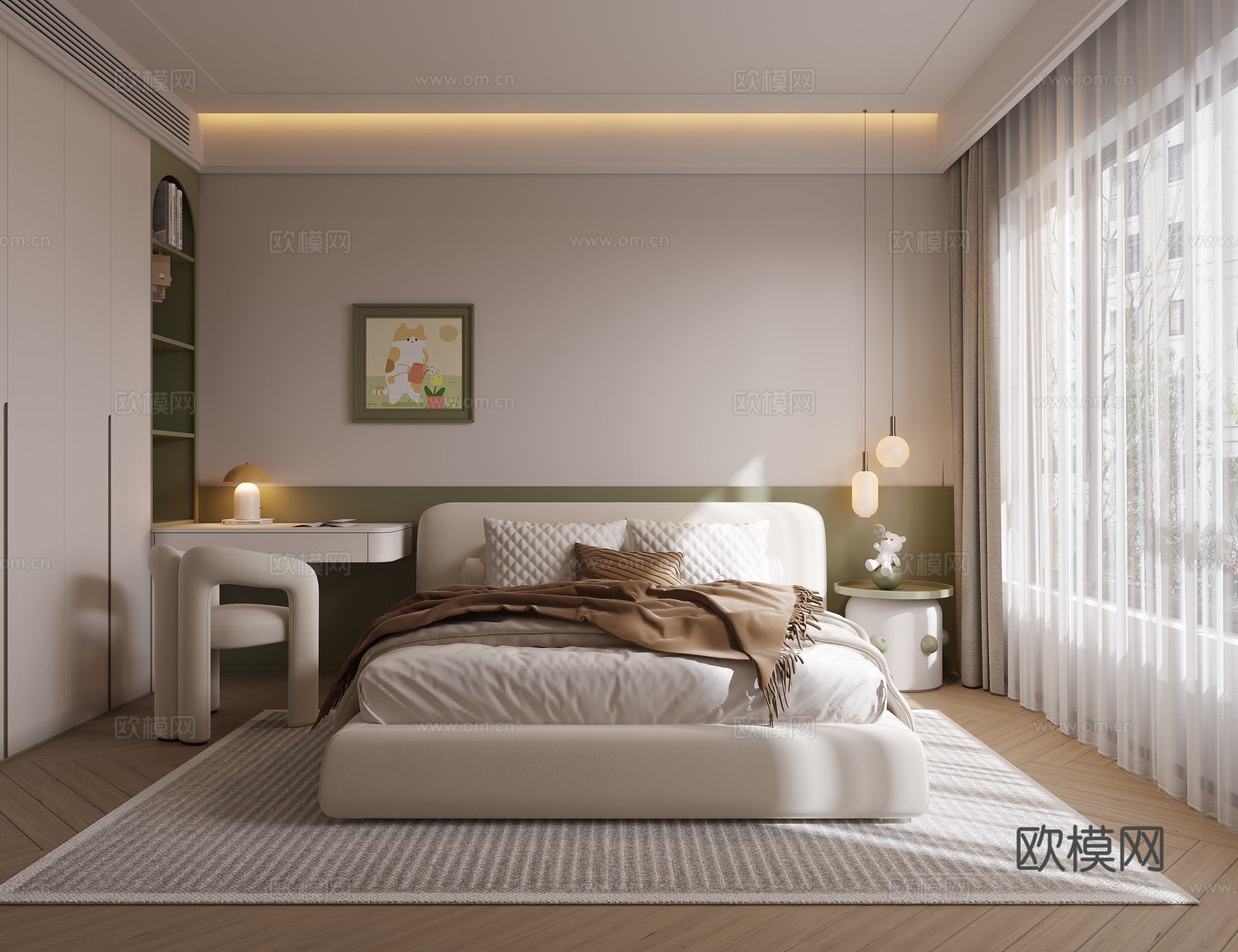 现代通用儿童房 现代通用儿童房 书桌椅 儿童床 装饰画 吊灯su模型su模型