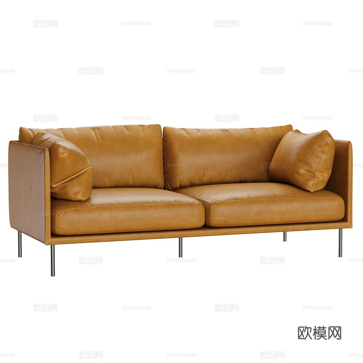 现代意式双人皮革休闲沙发3d模型下载（渲染图1）