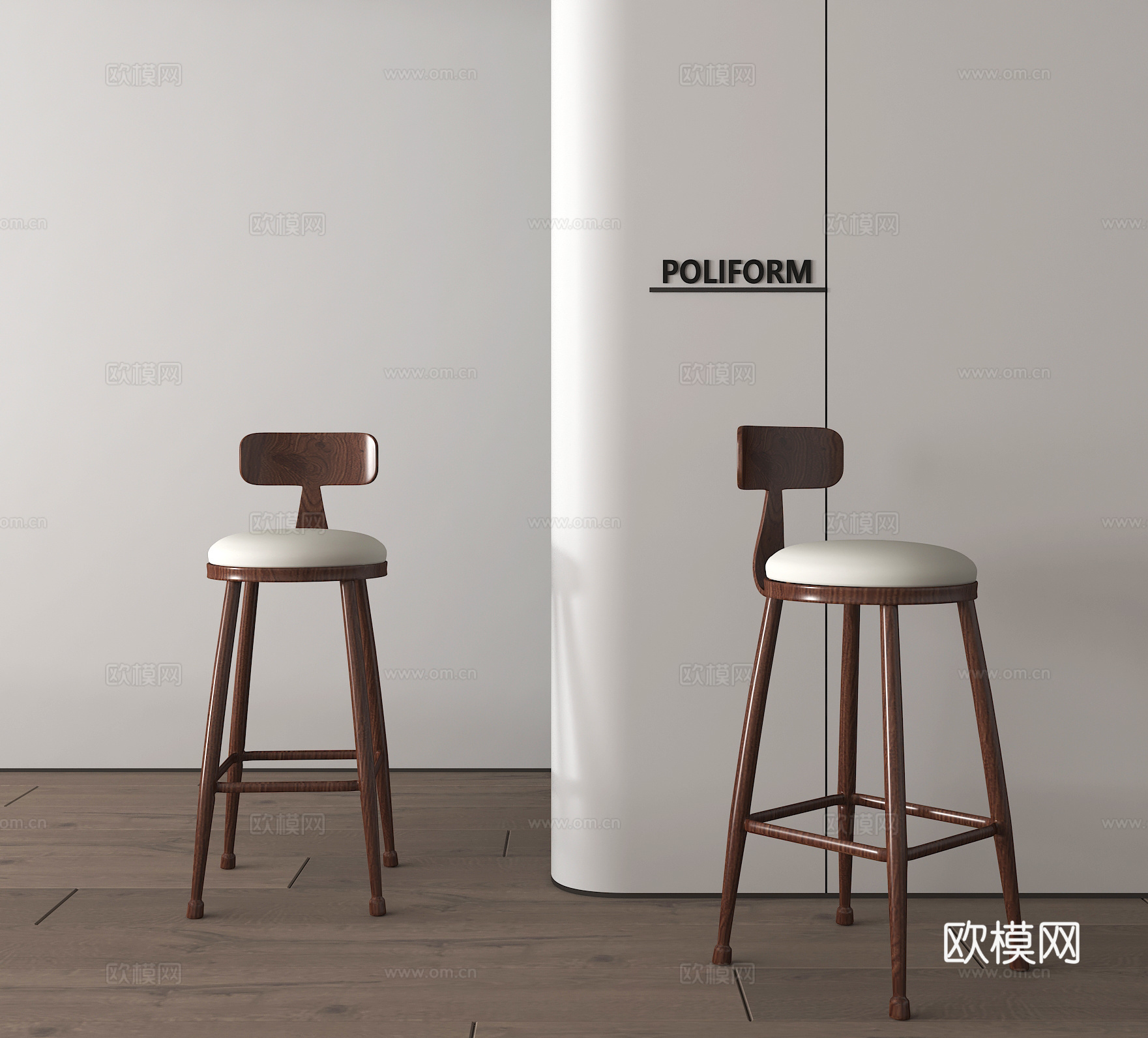 中古风吧椅 木材 高凳3d模型下载