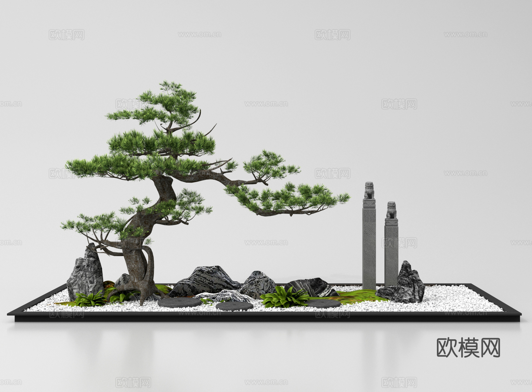 新中式庭院小品 禅意庭院景观 松树景观造景 松树 迎客松su模型