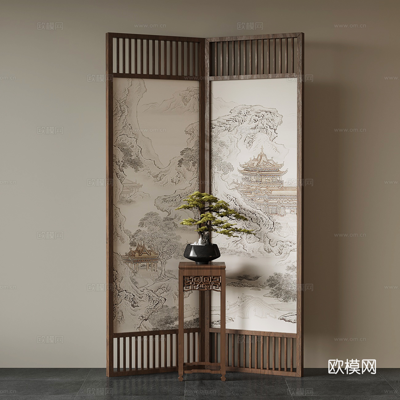 新中式屏风 花架su模型