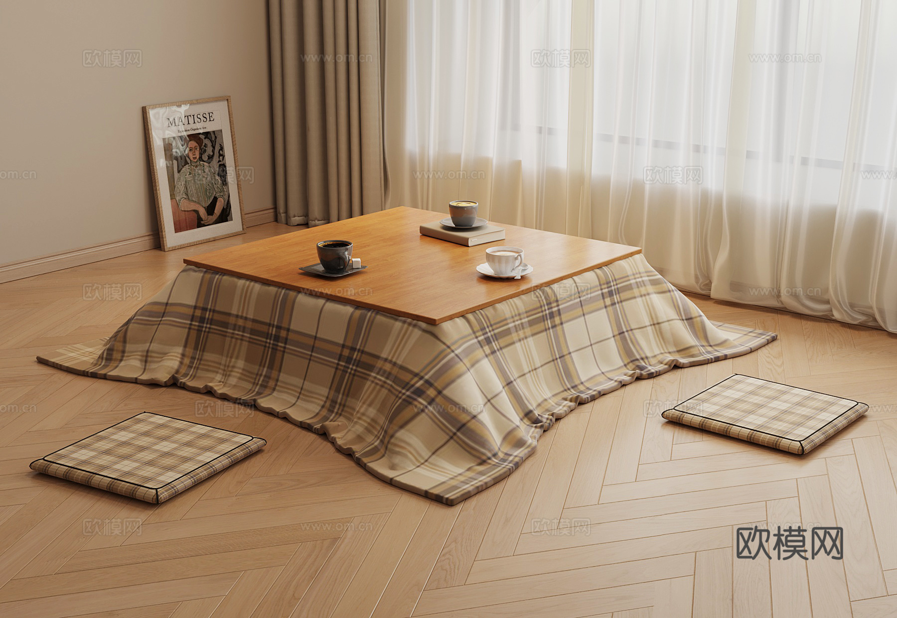 日式其他桌子 日式被炉 暖桌su模型