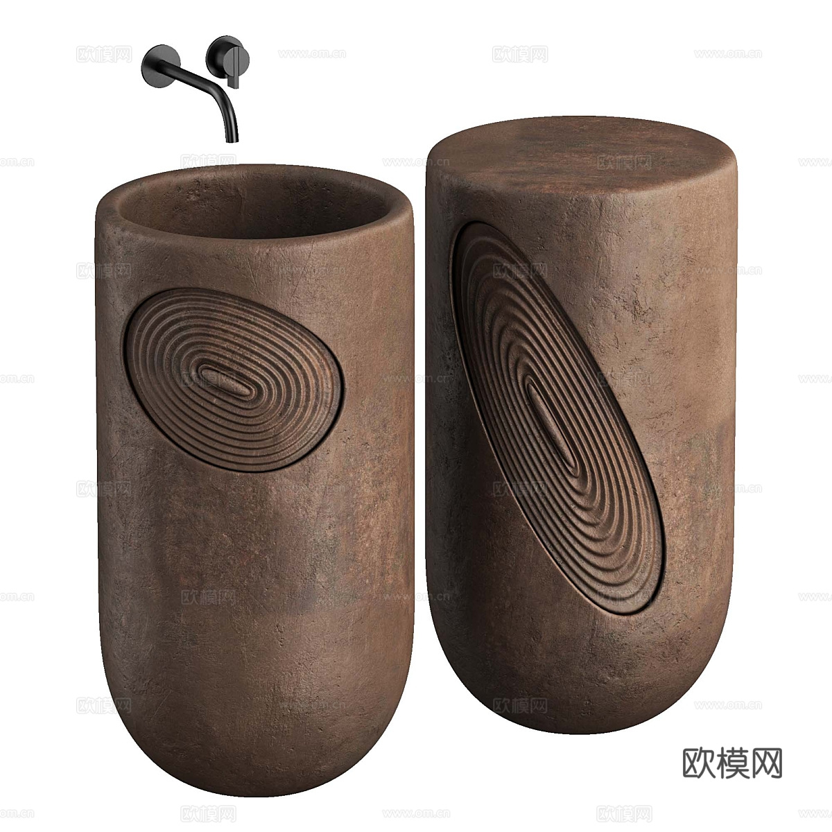 新中式侘寂柱式石材台盆3d模型下载（渲染图4）