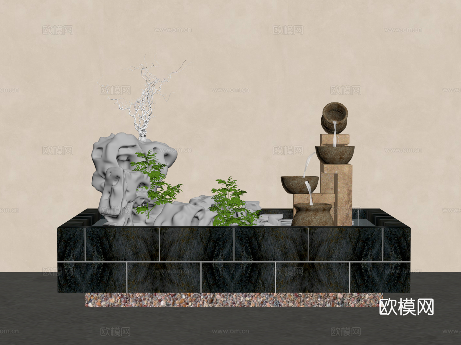 新中式景观 水池su模型