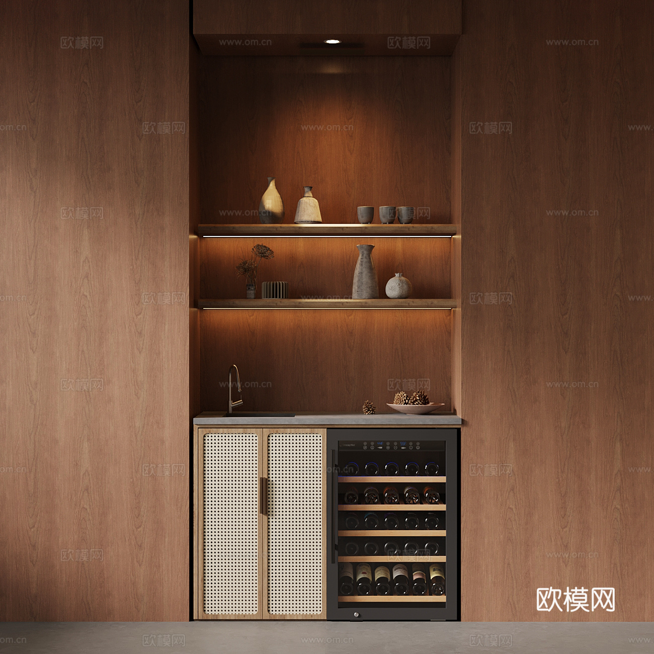 中古风茶水柜su模型