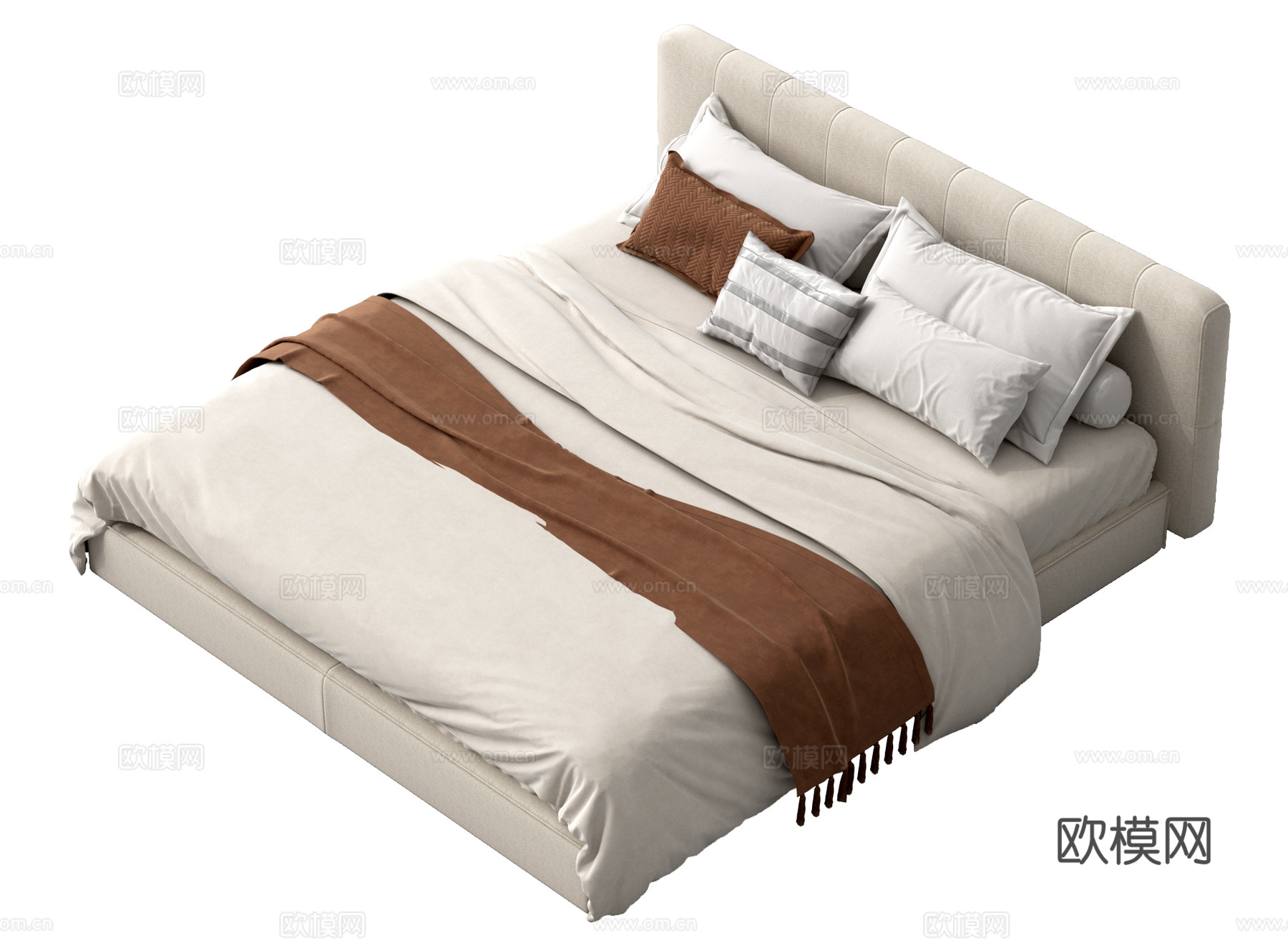 现代双人床 双人床 床品 布艺双人床3d模型下载