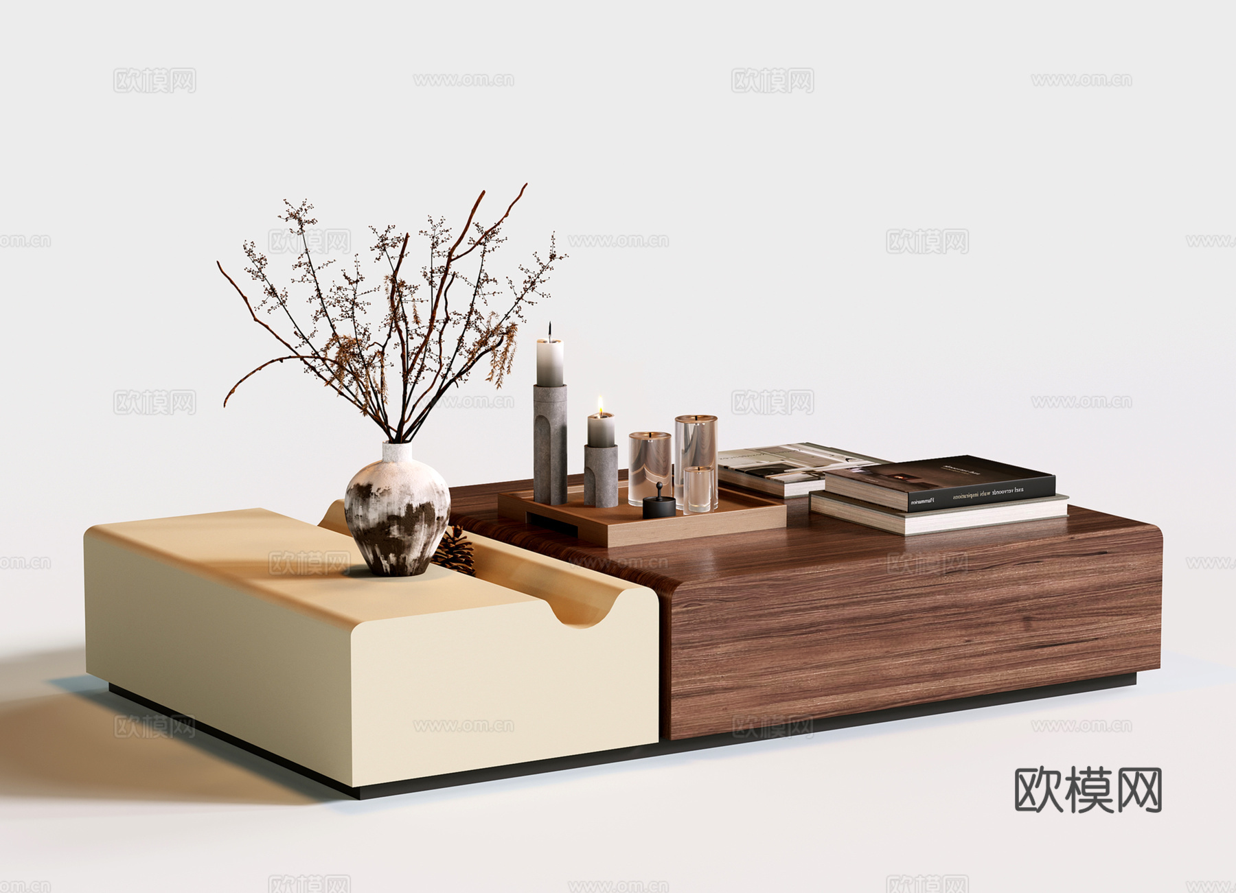 现代木质茶几 中古长方形茶几su模型