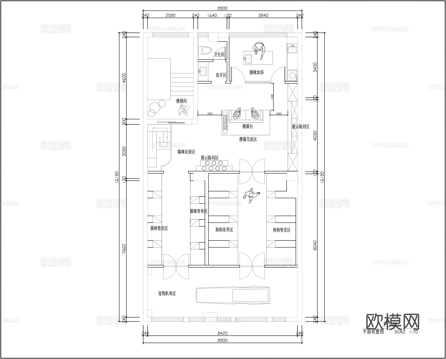 宠物店平面施工图cad施工图