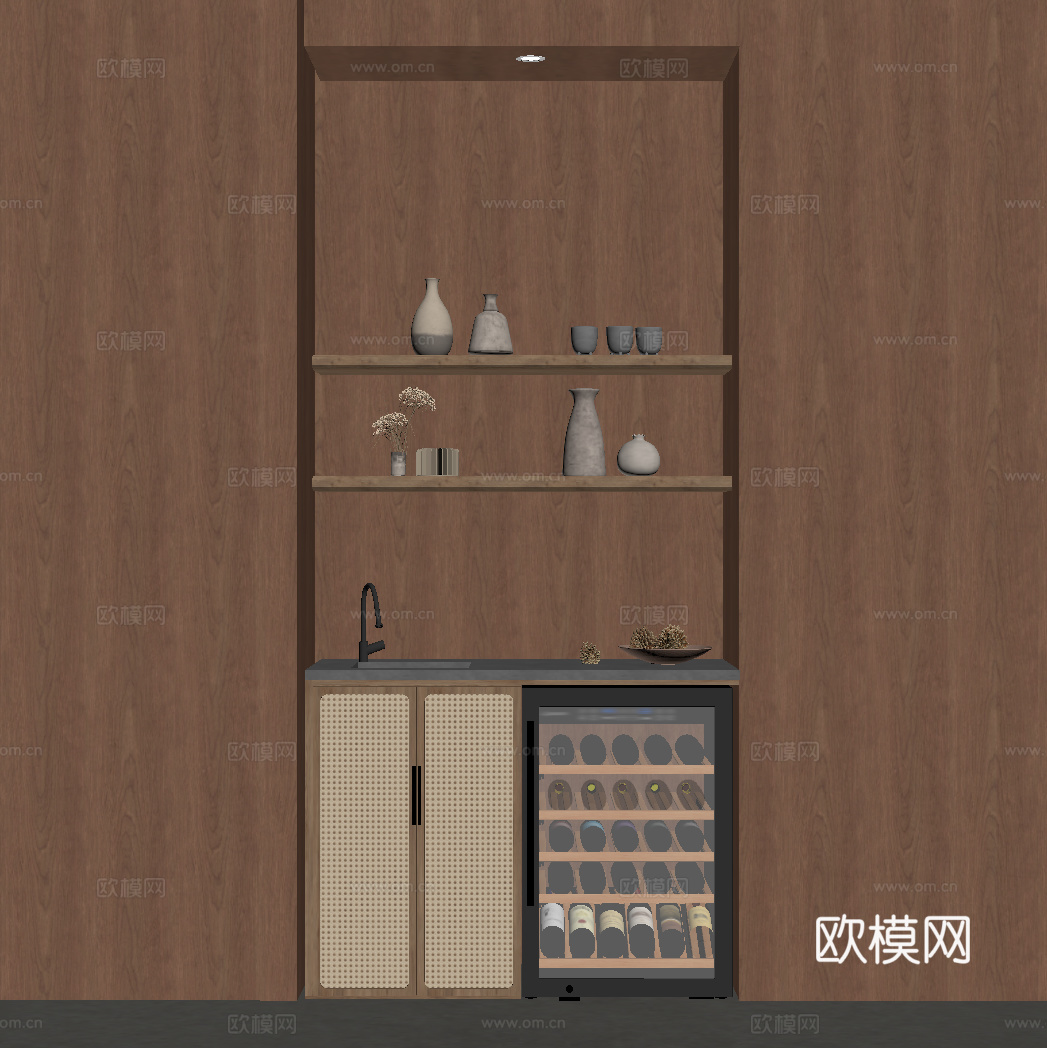 中古风茶水柜su模型