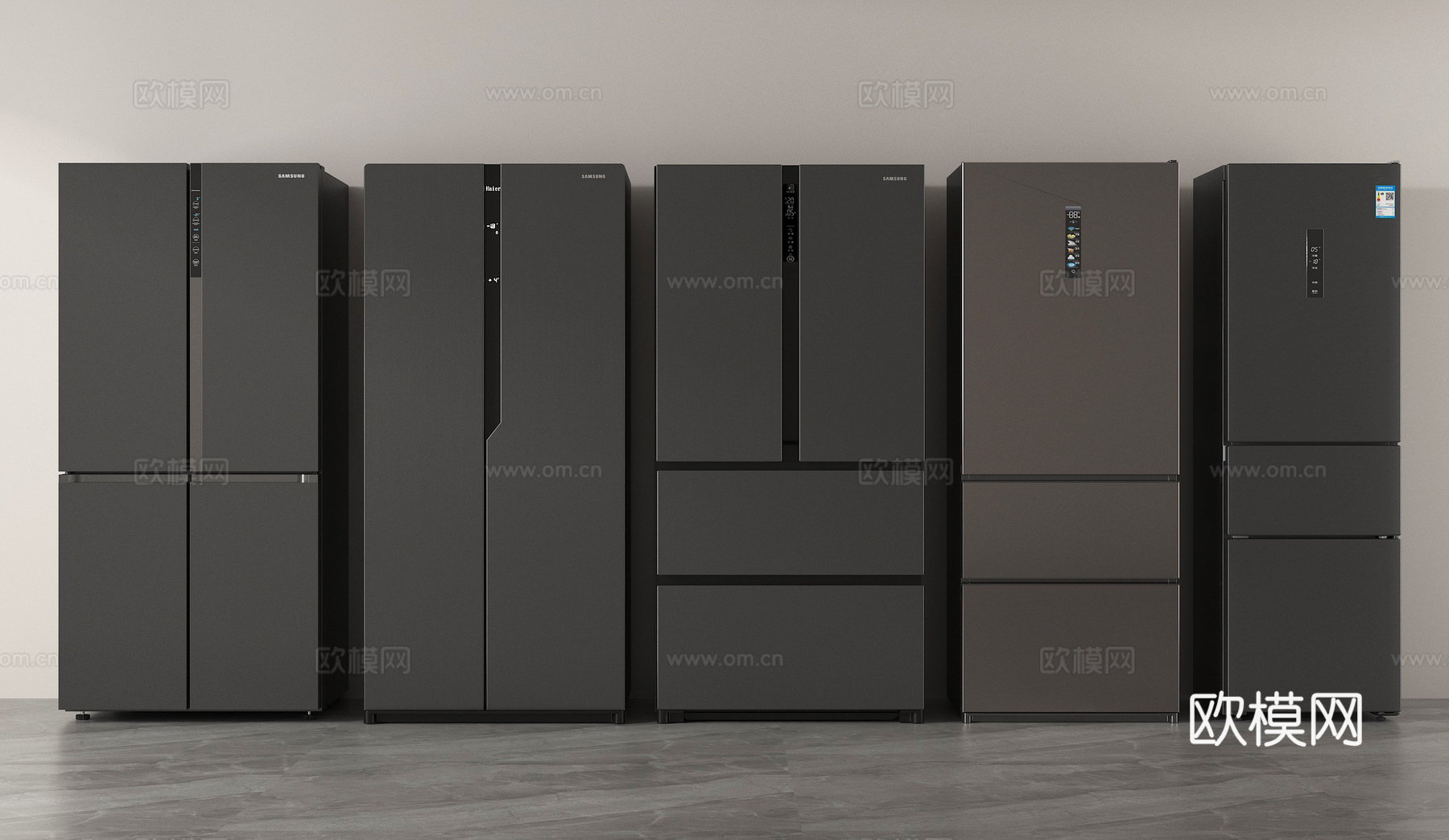 现代双开门冰箱 三开门冰箱 四开门冰箱su模型