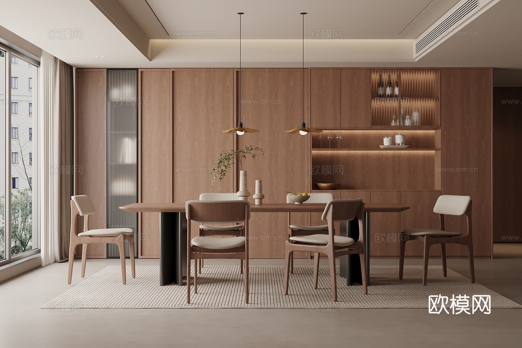 中古风餐厅 餐桌椅 酒柜3d模型下载