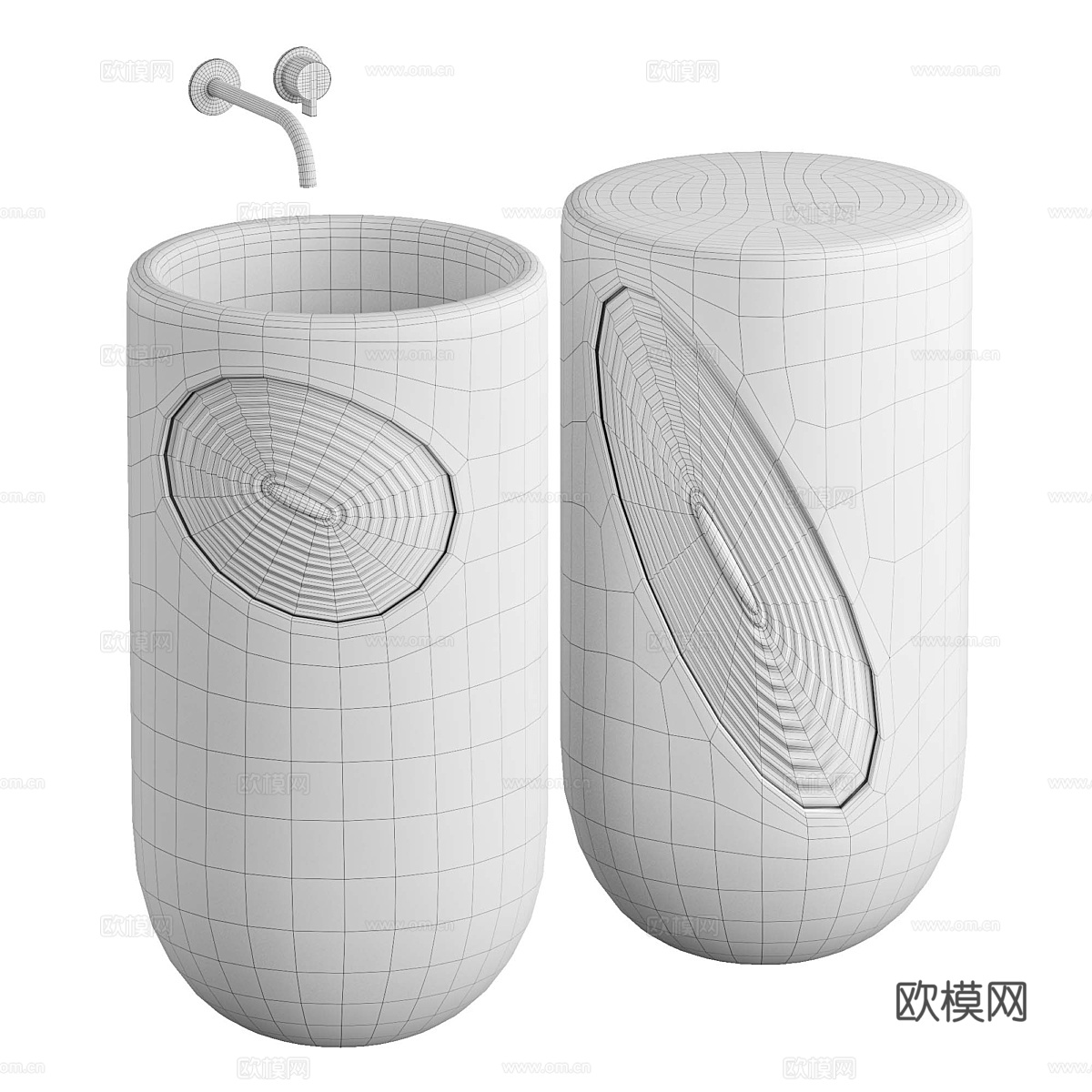 新中式侘寂柱式石材台盆3d模型下载（渲染图6）