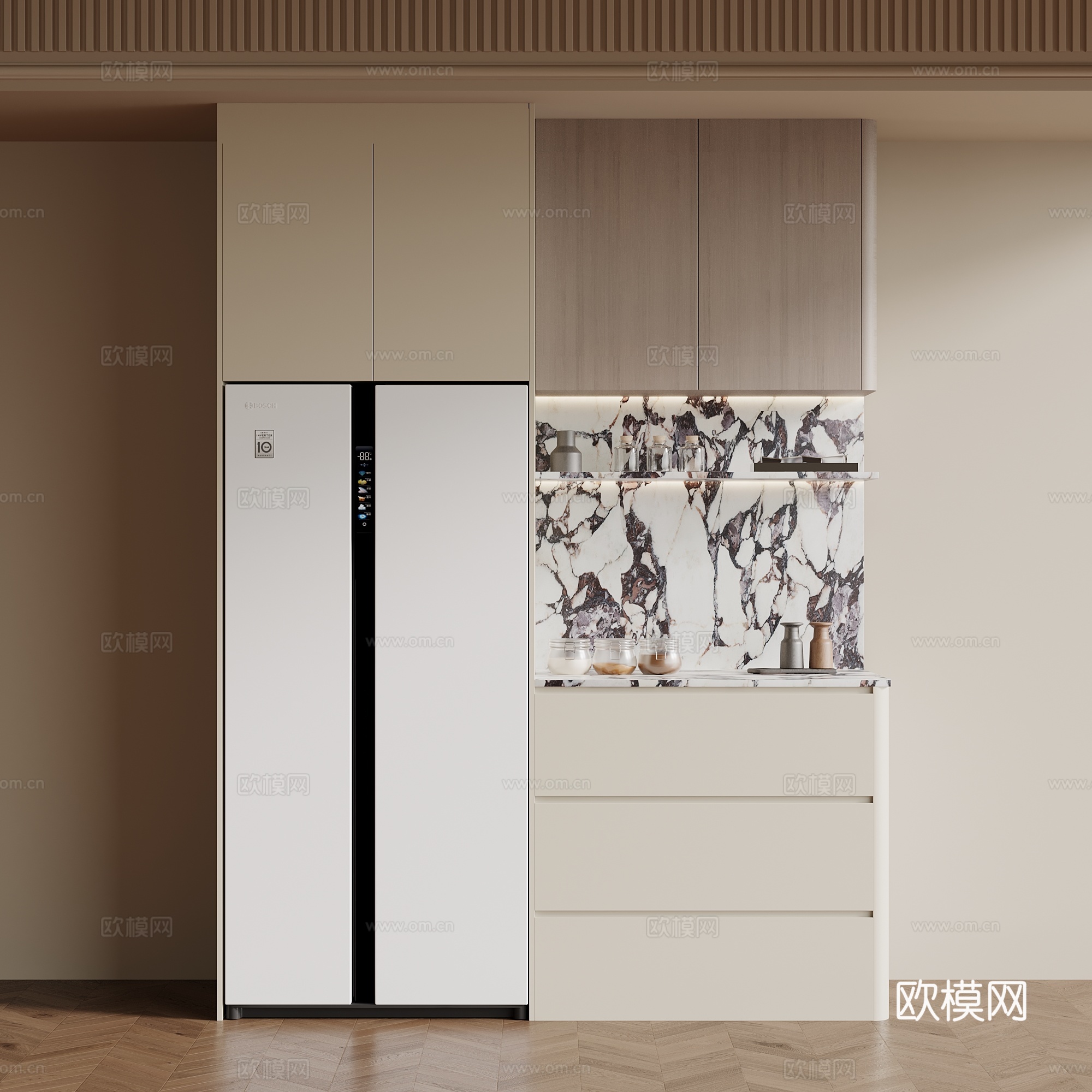 奶油风餐边柜 橱柜su模型