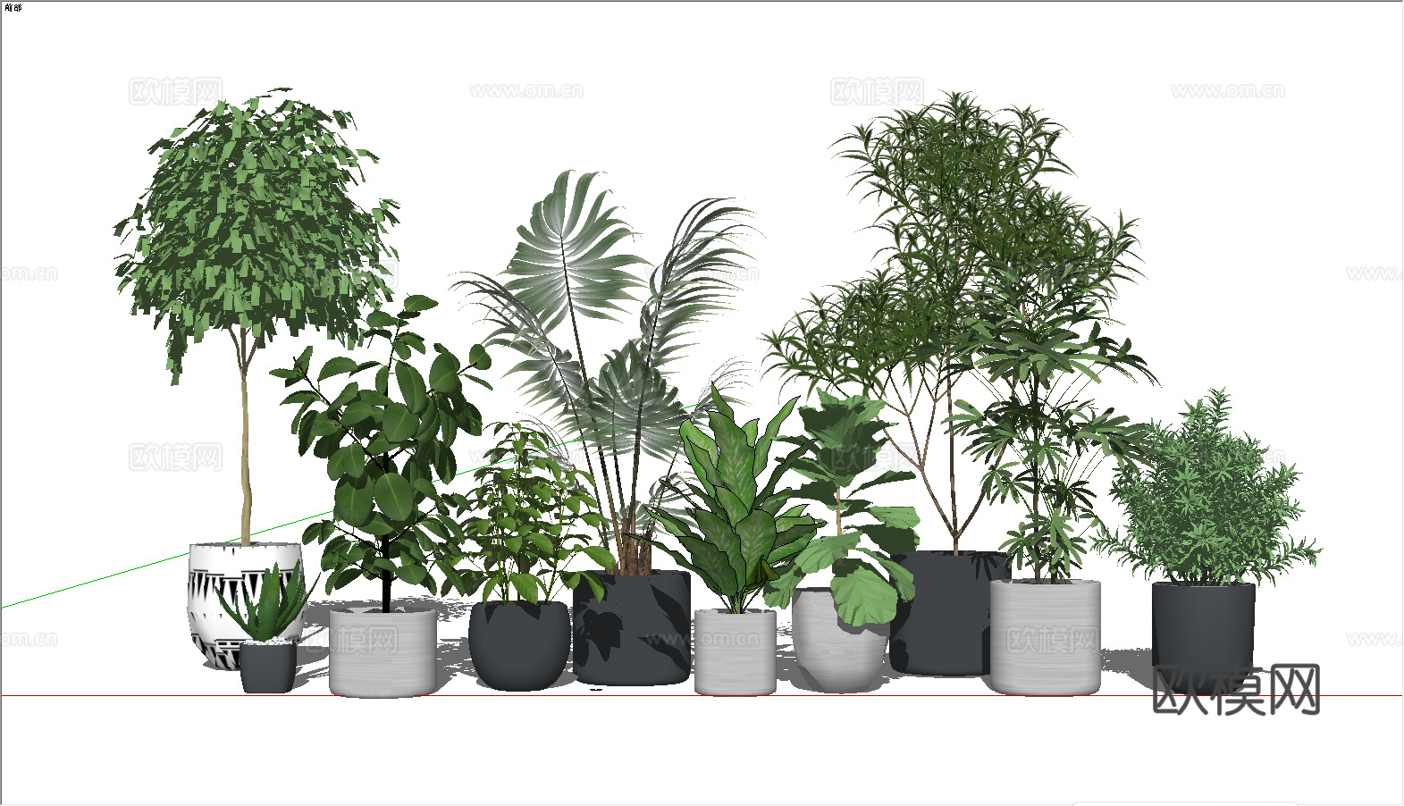 现代植物组合盆栽su模型