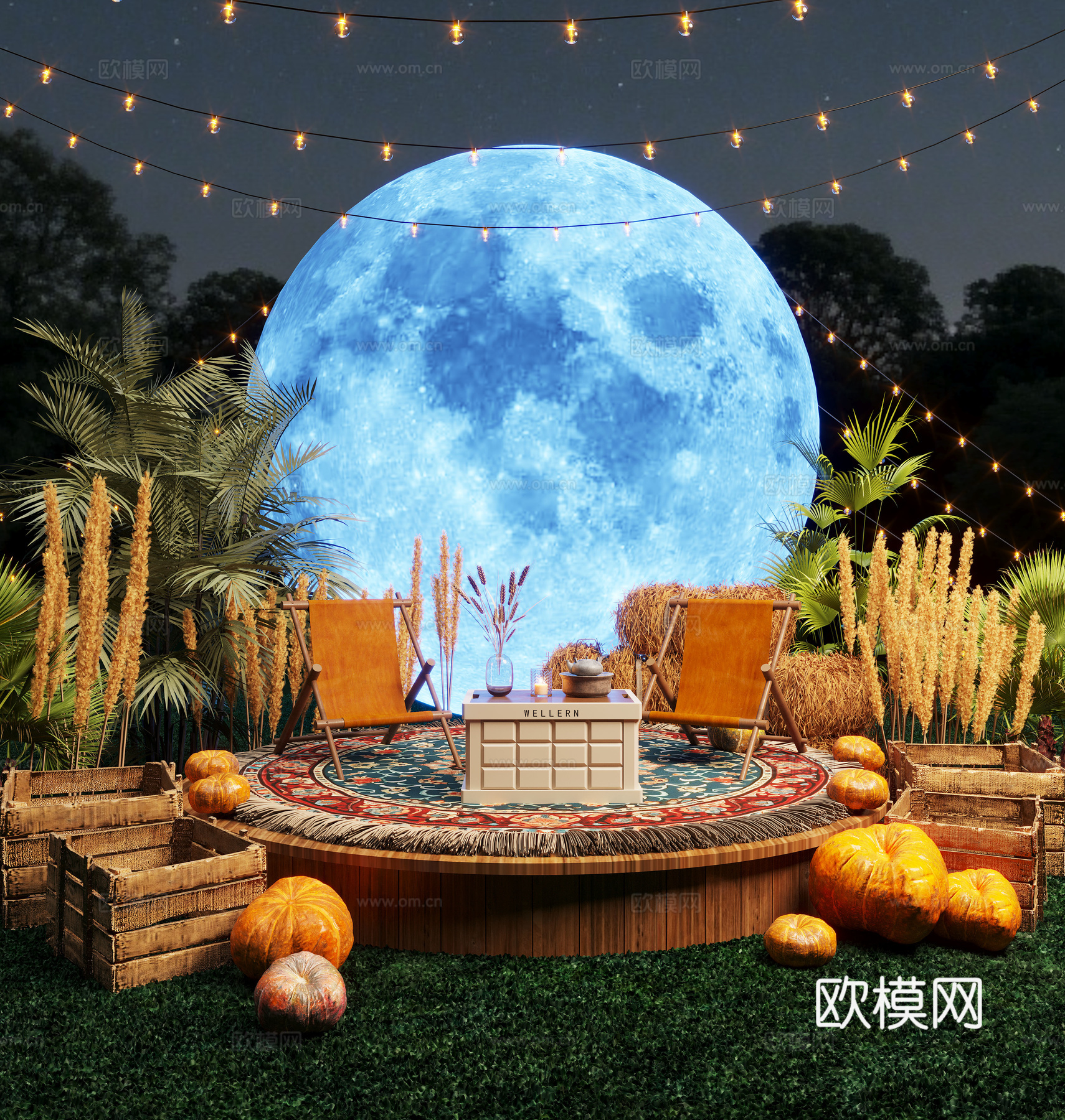 现代露营风植物造景 露营风造景装置 景观植物 露营椅3d模型下载