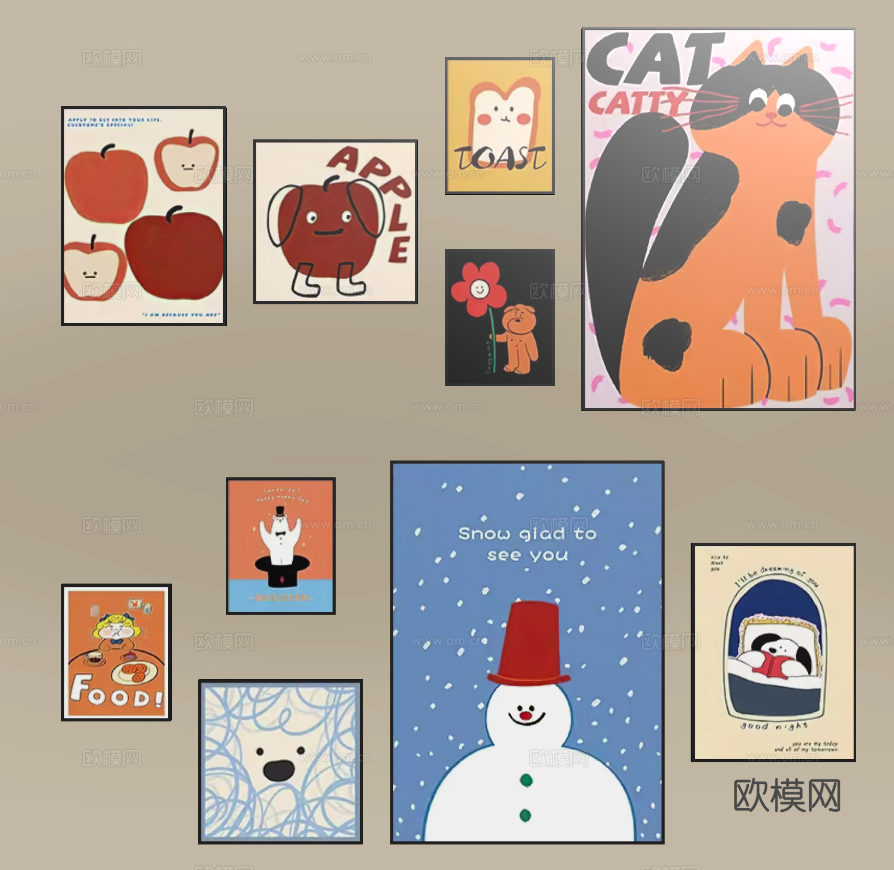 现代挂画组合 儿童挂画 装饰画su模型