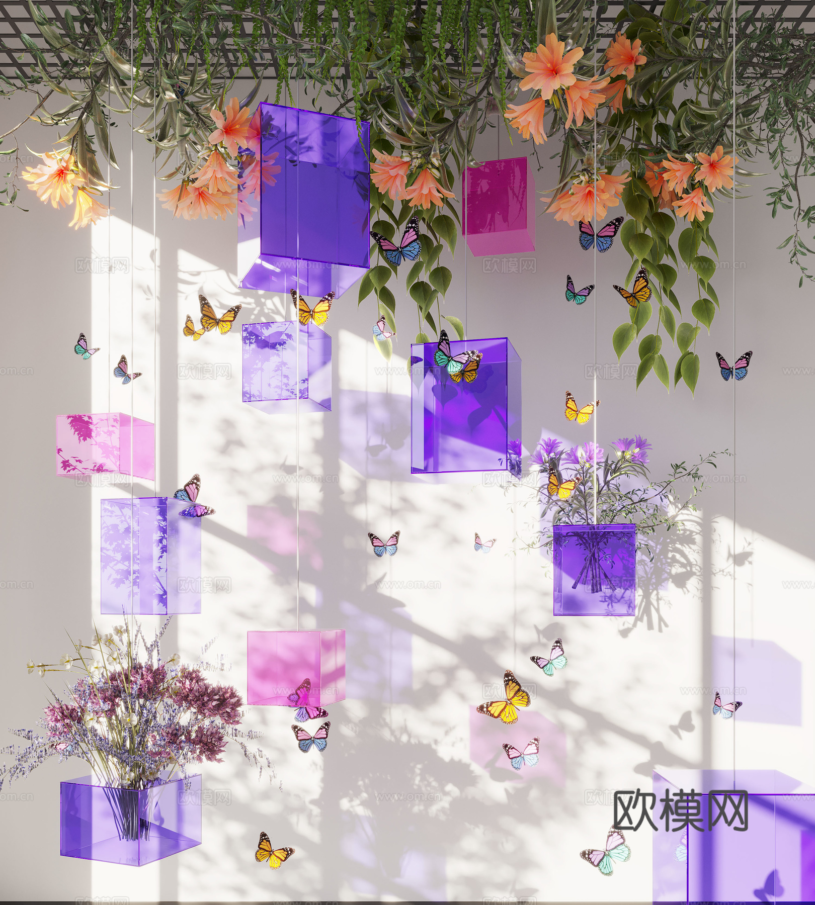 现代艺术装置 玻璃装置 花艺装置3d模型下载