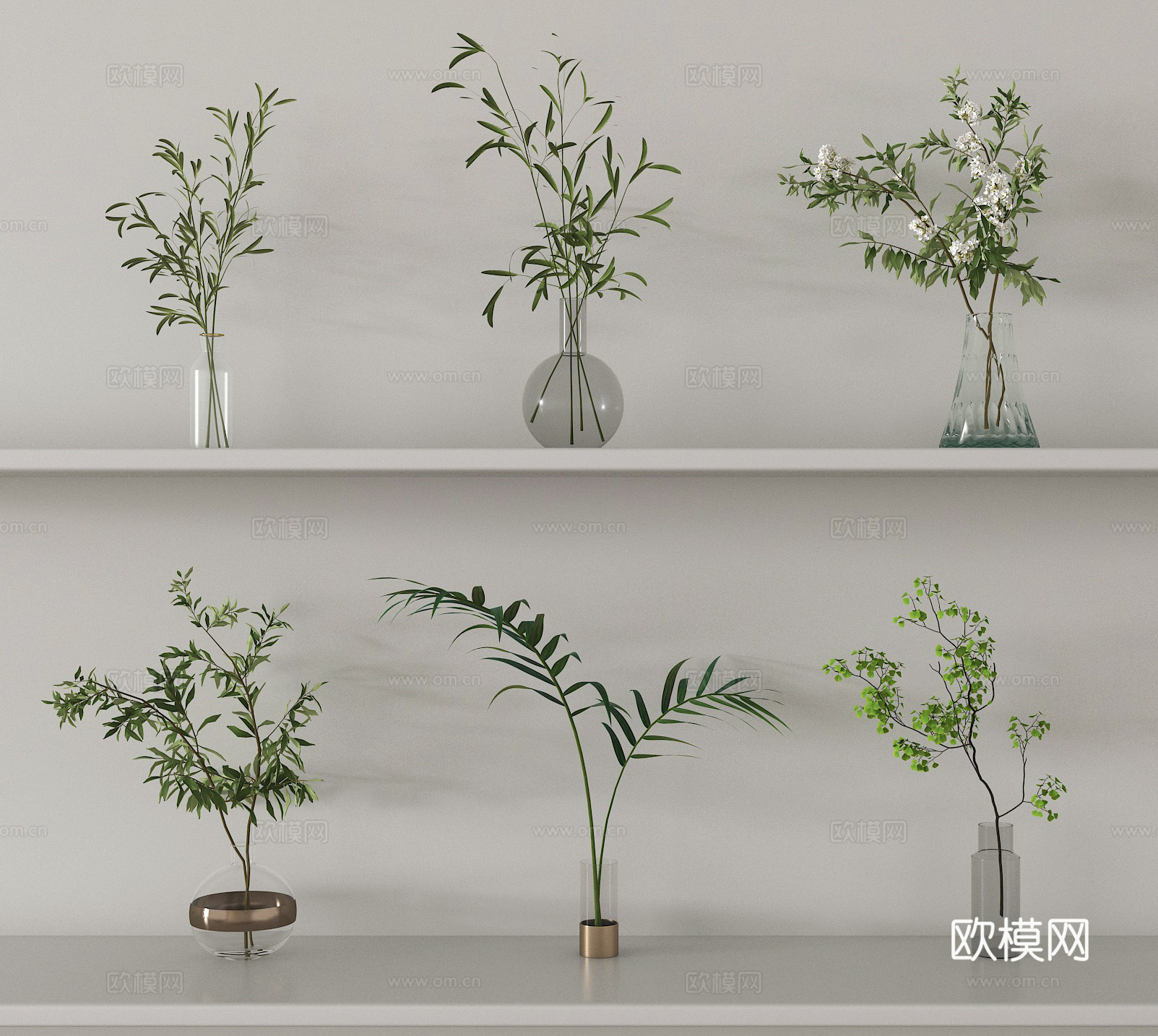 现代花瓶花艺 玻璃花瓶 花艺su模型